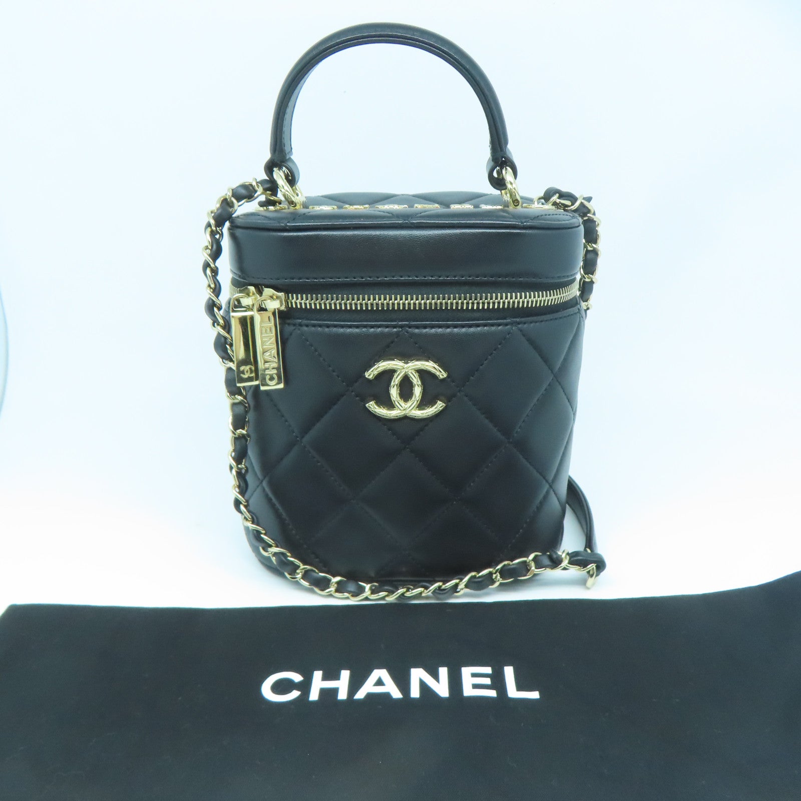 CHANEL 菱格羊皮皮革Trendy CC Vanity Case金扣手挽肩背兩用袋黑色