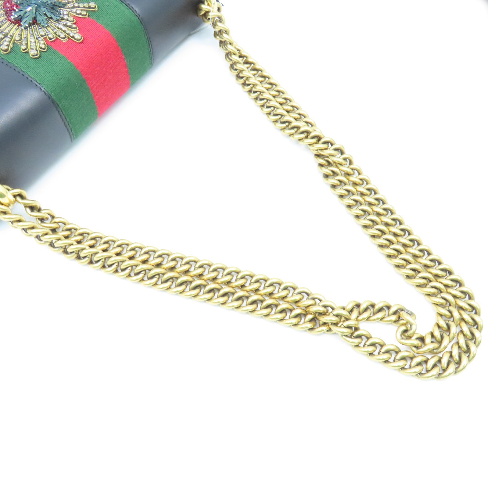 GUCCI 牛皮皮革Chain Shoulder Bag金扣鏈帶肩背袋黑色