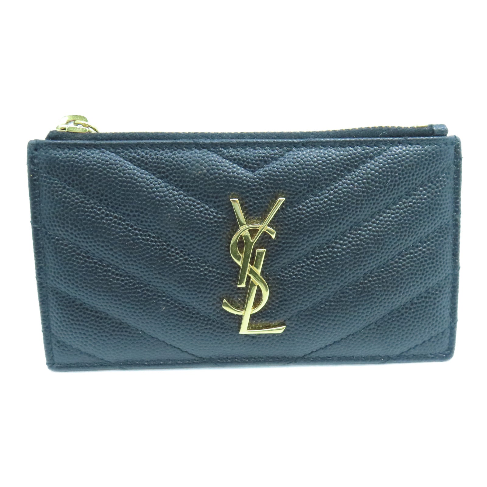 SAINT LAURENT 斜紋牛皮皮革Card Case金扣卡片包黑色