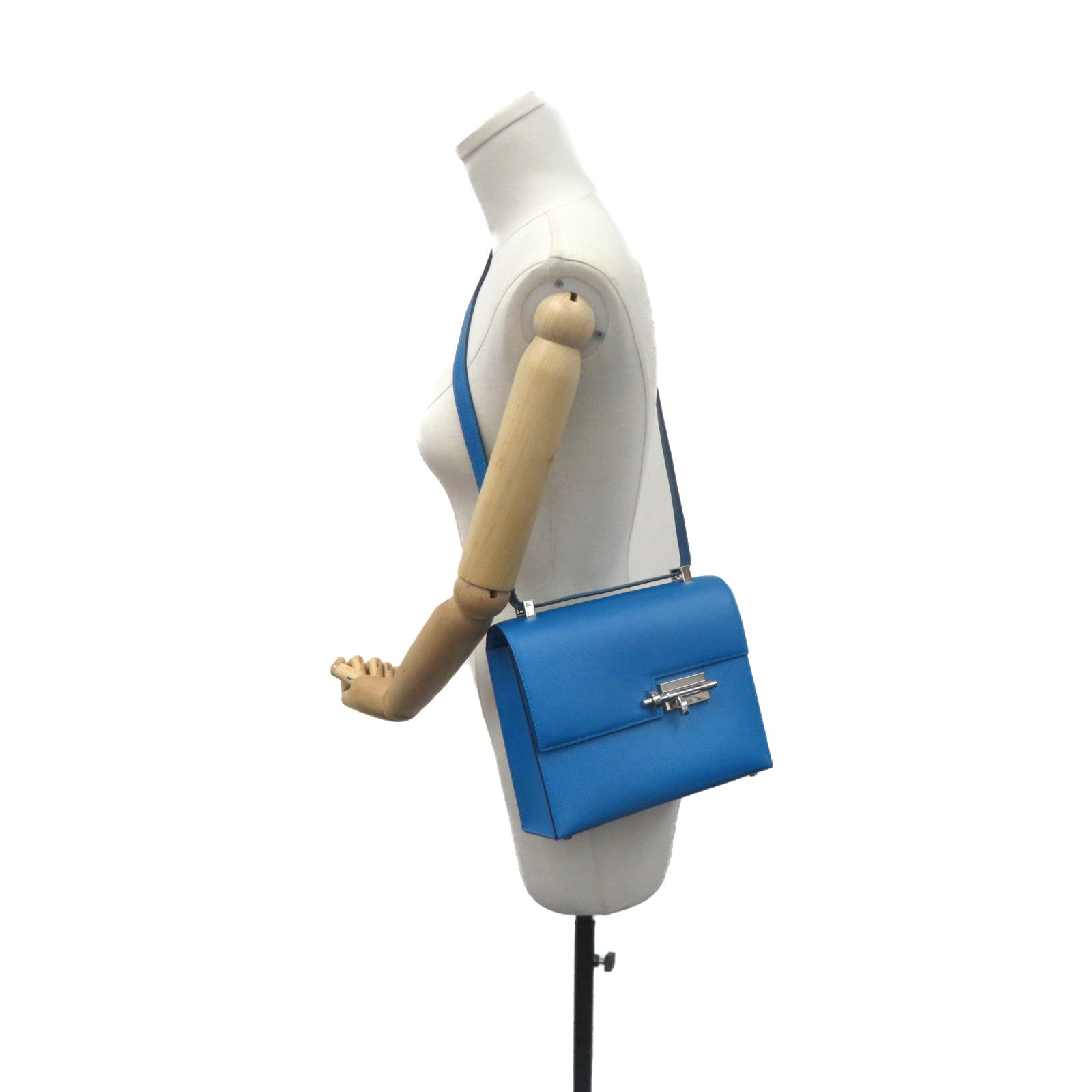 HERMES Epsom皮革Verrou 21 Shoulder Bag銀扣肩背袋Blue Zanzibar藍色