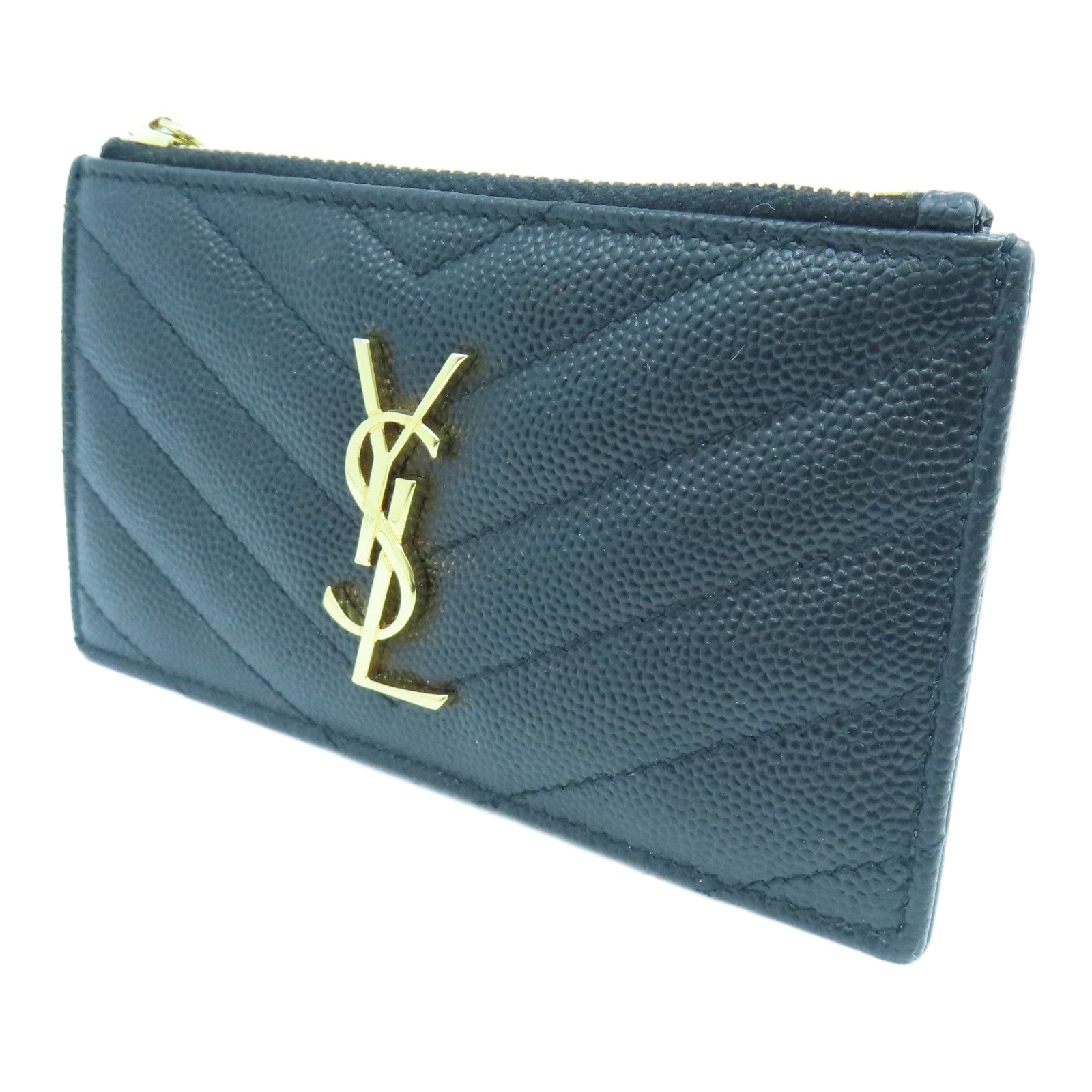 SAINT LAURENT 斜紋牛皮皮革Card Case金扣卡片包黑色