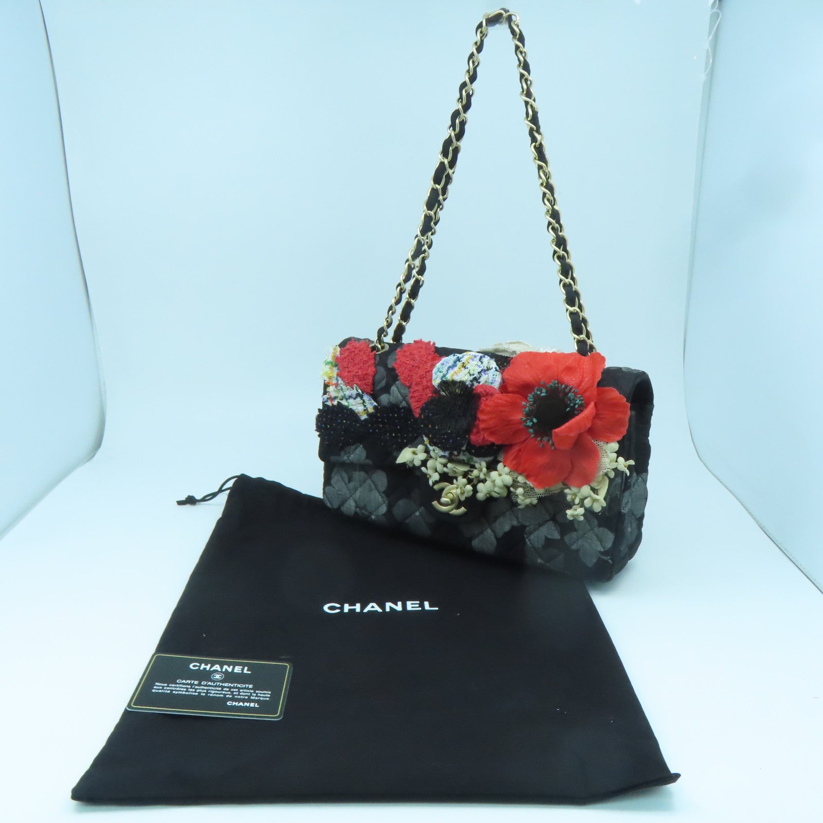 CHANEL Rhombus Canvas Chain Shoulder Gold Buckle Shoulder Bag Black