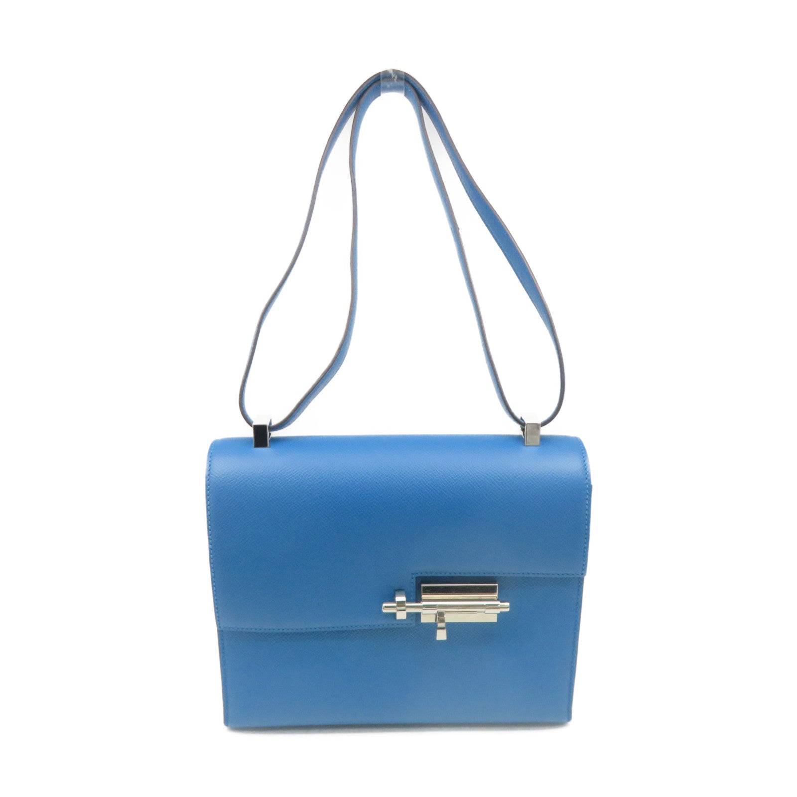 HERMES Epsom皮革Verrou 21 Shoulder Bag銀扣肩背袋Blue Zanzibar藍色