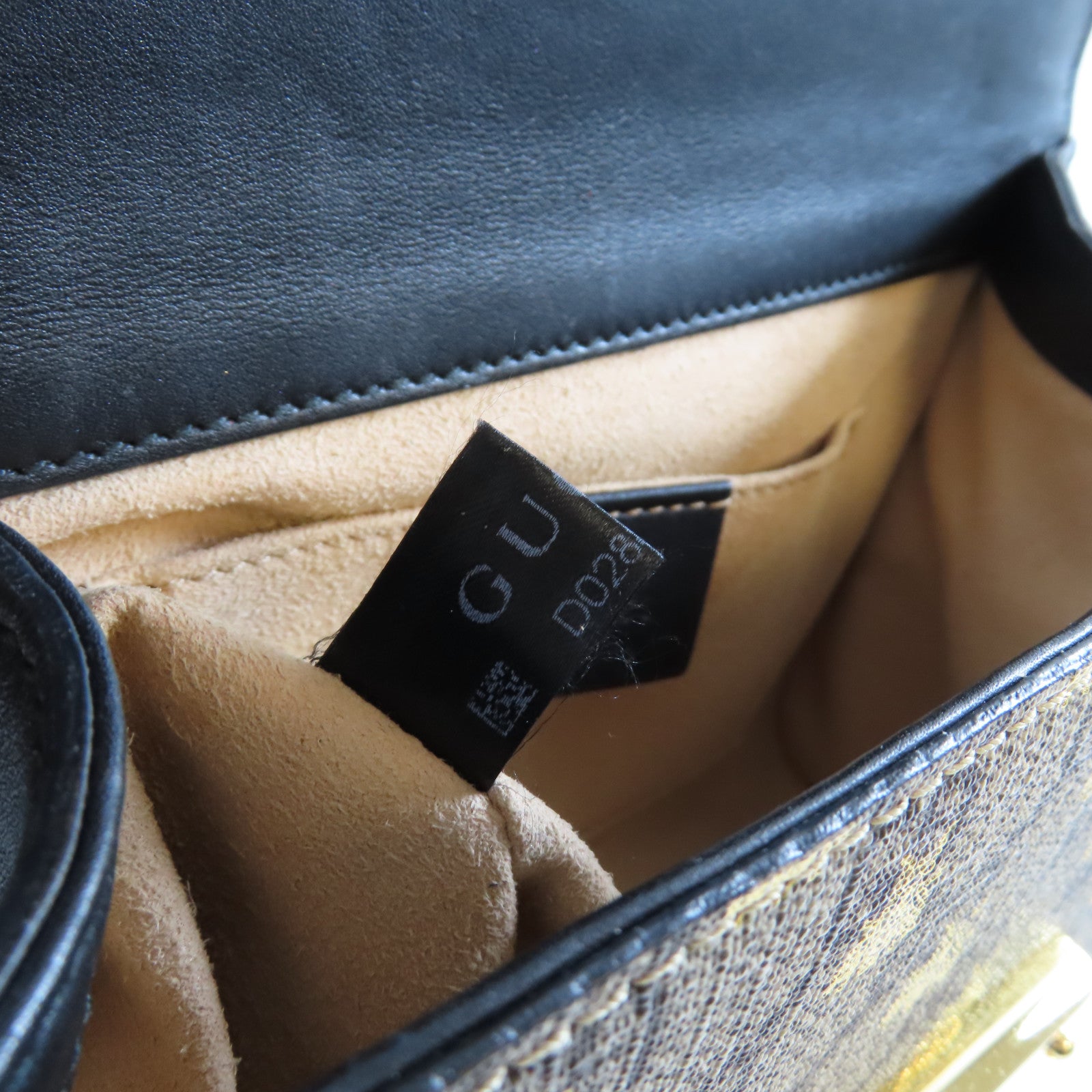 GUCCI 塗層帆布/牛皮皮革Padlock GG Chain Shoulder Bag金扣鏈帶肩背袋啡色/黑色