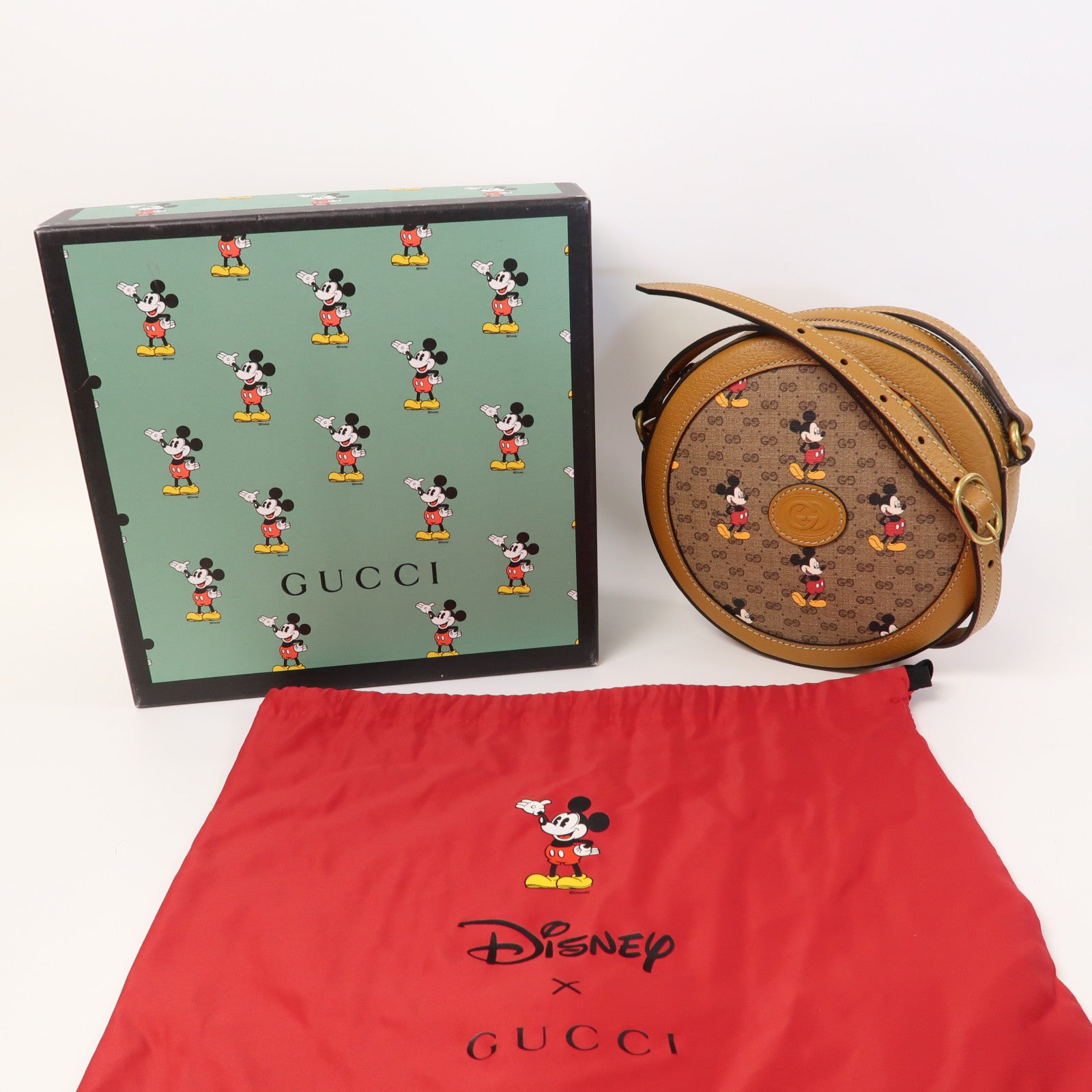 GUCCI 塗層帆布Gucci X Disney Crossbody金扣肩背袋啡色