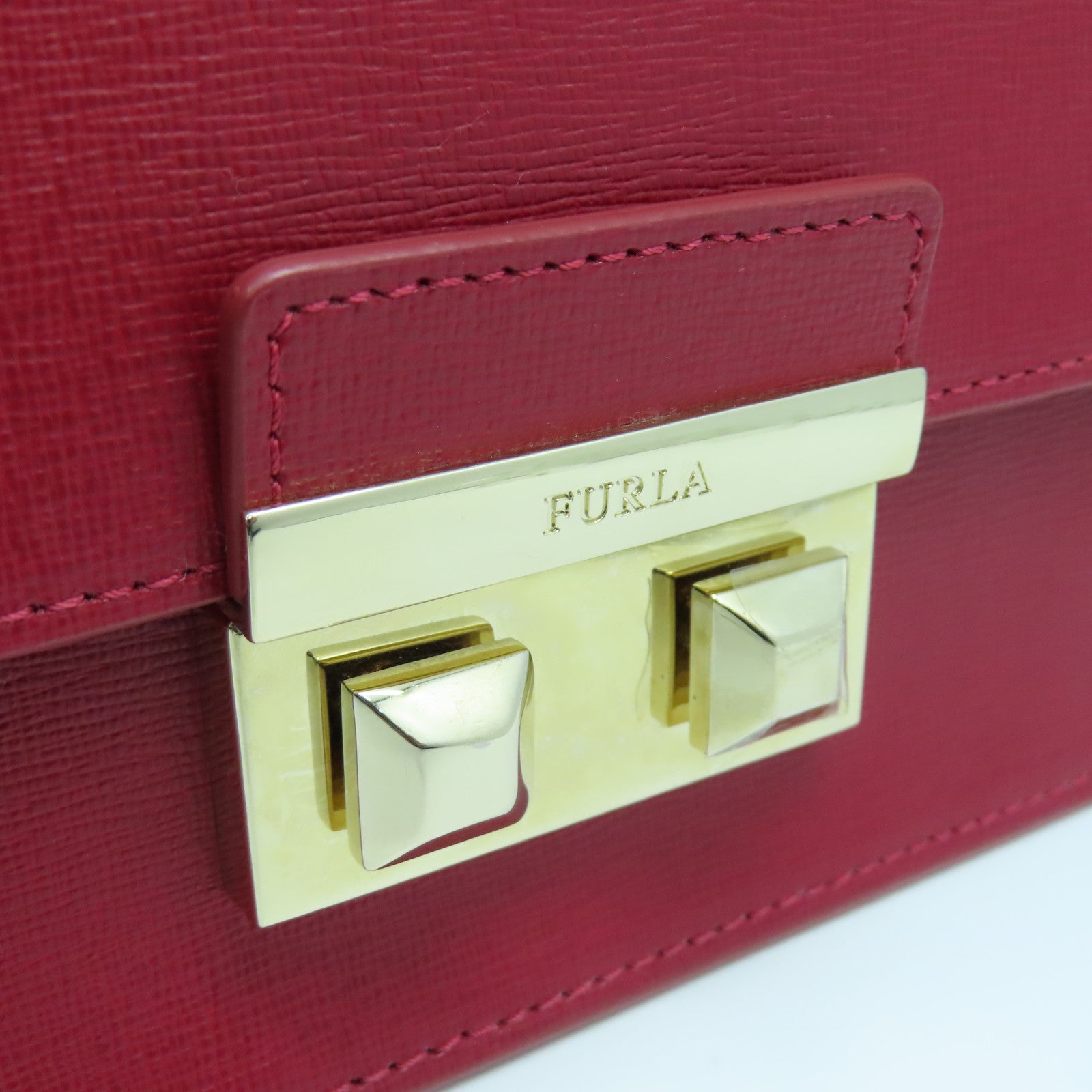Furla 皮革Chain Shoulder金扣鏈帶肩背袋紅色