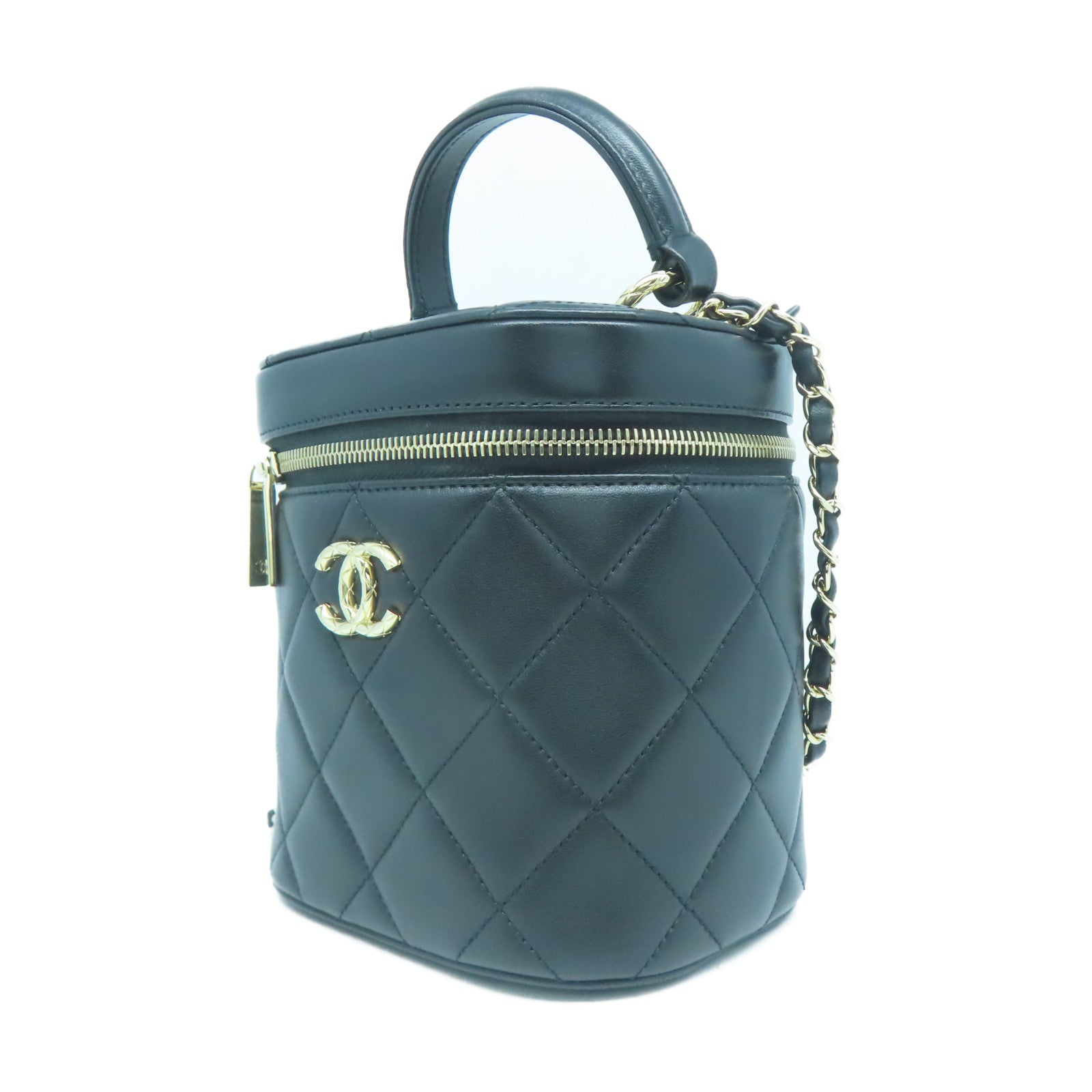 CHANEL 菱格羊皮皮革Trendy CC Vanity Case金扣手挽肩背兩用袋黑色