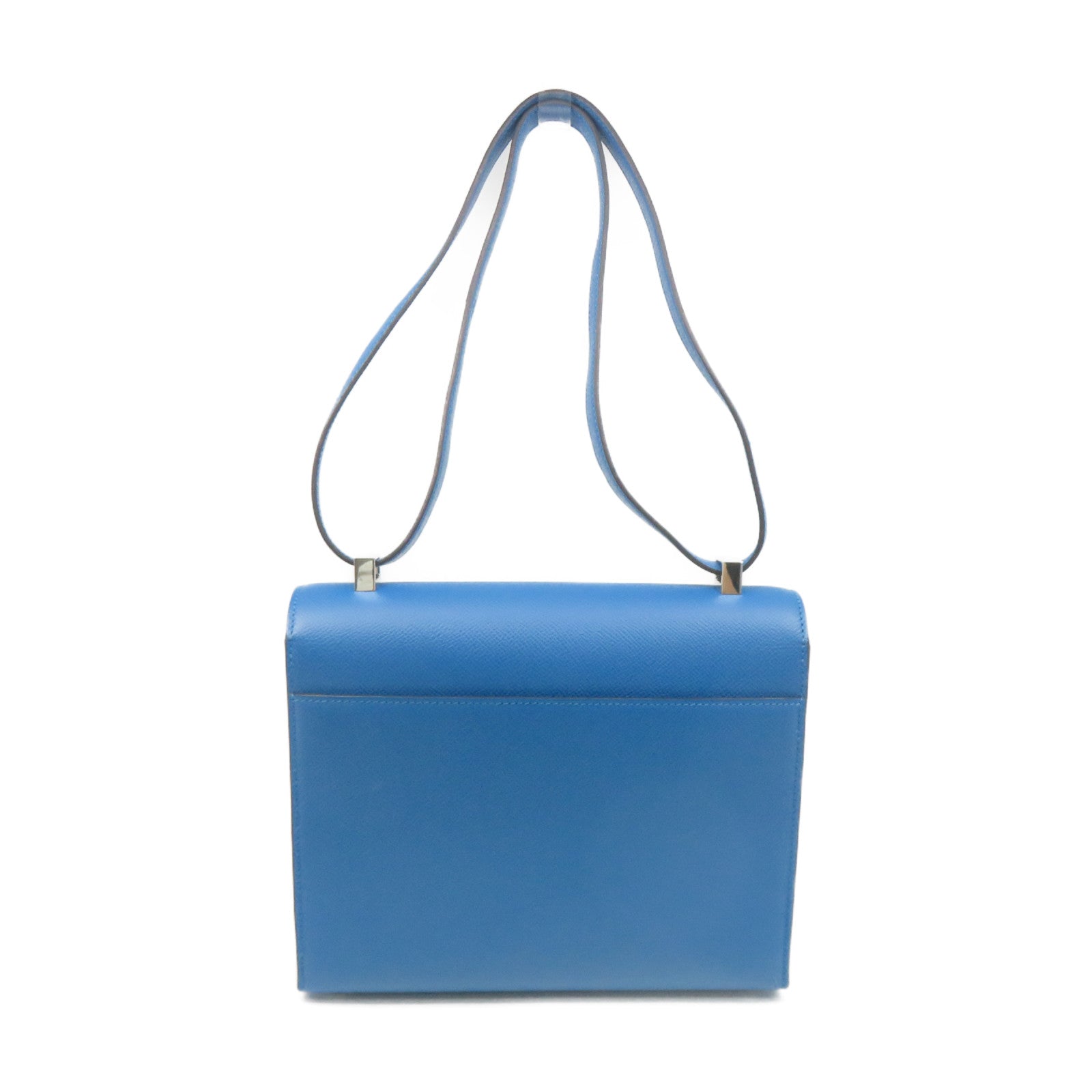 HERMES Epsom皮革Verrou 21 Shoulder Bag銀扣肩背袋Blue Zanzibar藍色