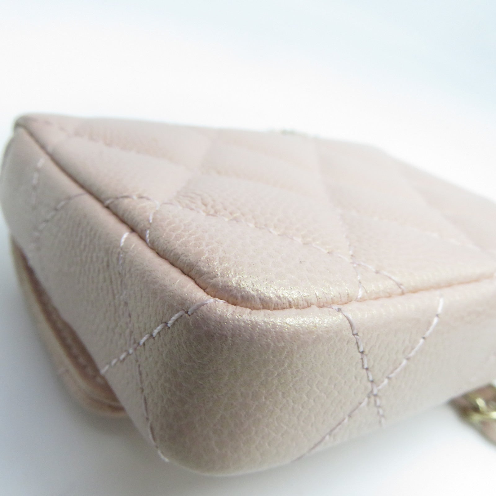 CHANEL 菱格Caviar皮革CC Pearl Card Case With Chain金扣卡片套粉紅色