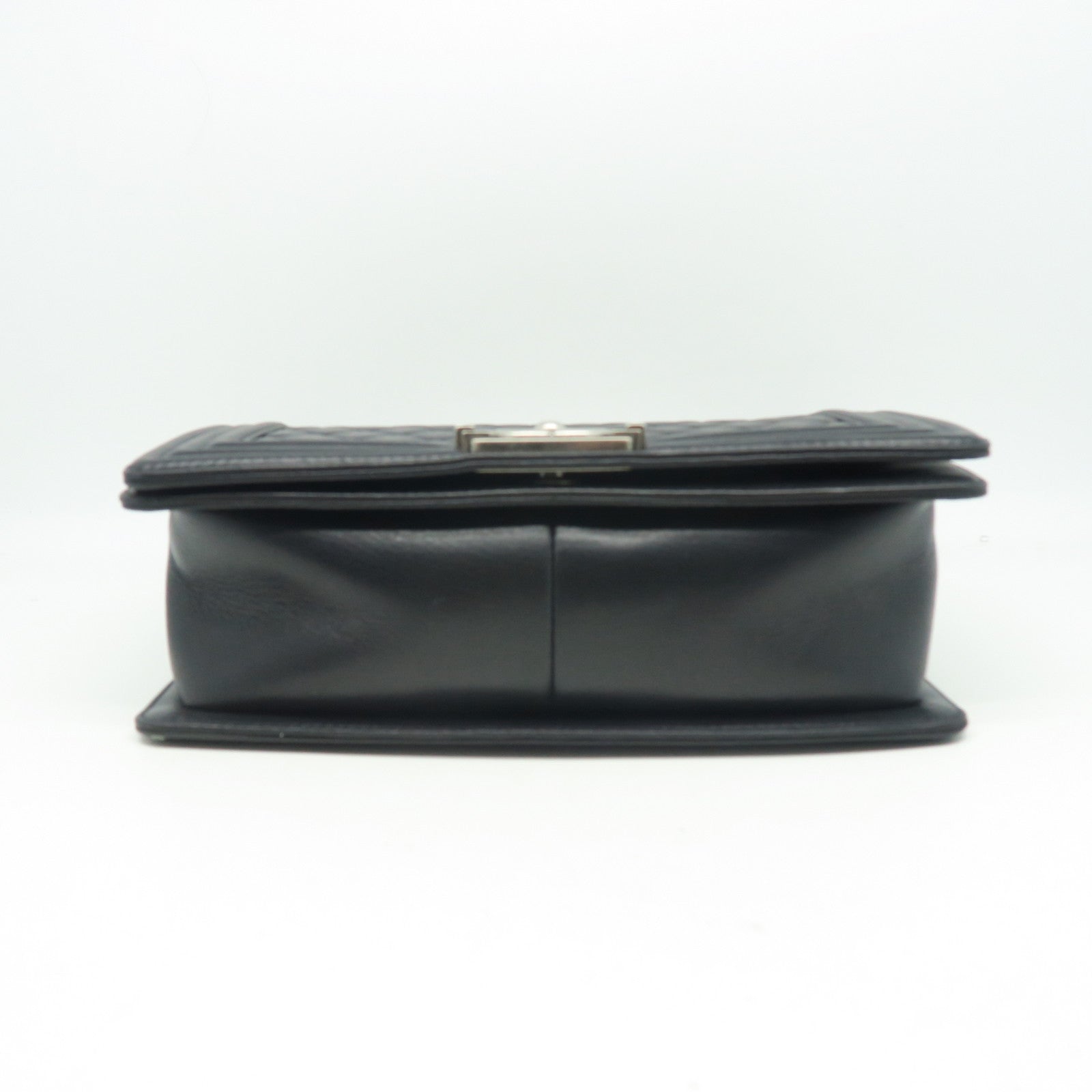 CHANEL Diamond Sheepskin Leather Boy Chanel 25cm Silver Buckle Chain Shoulder Bag Black