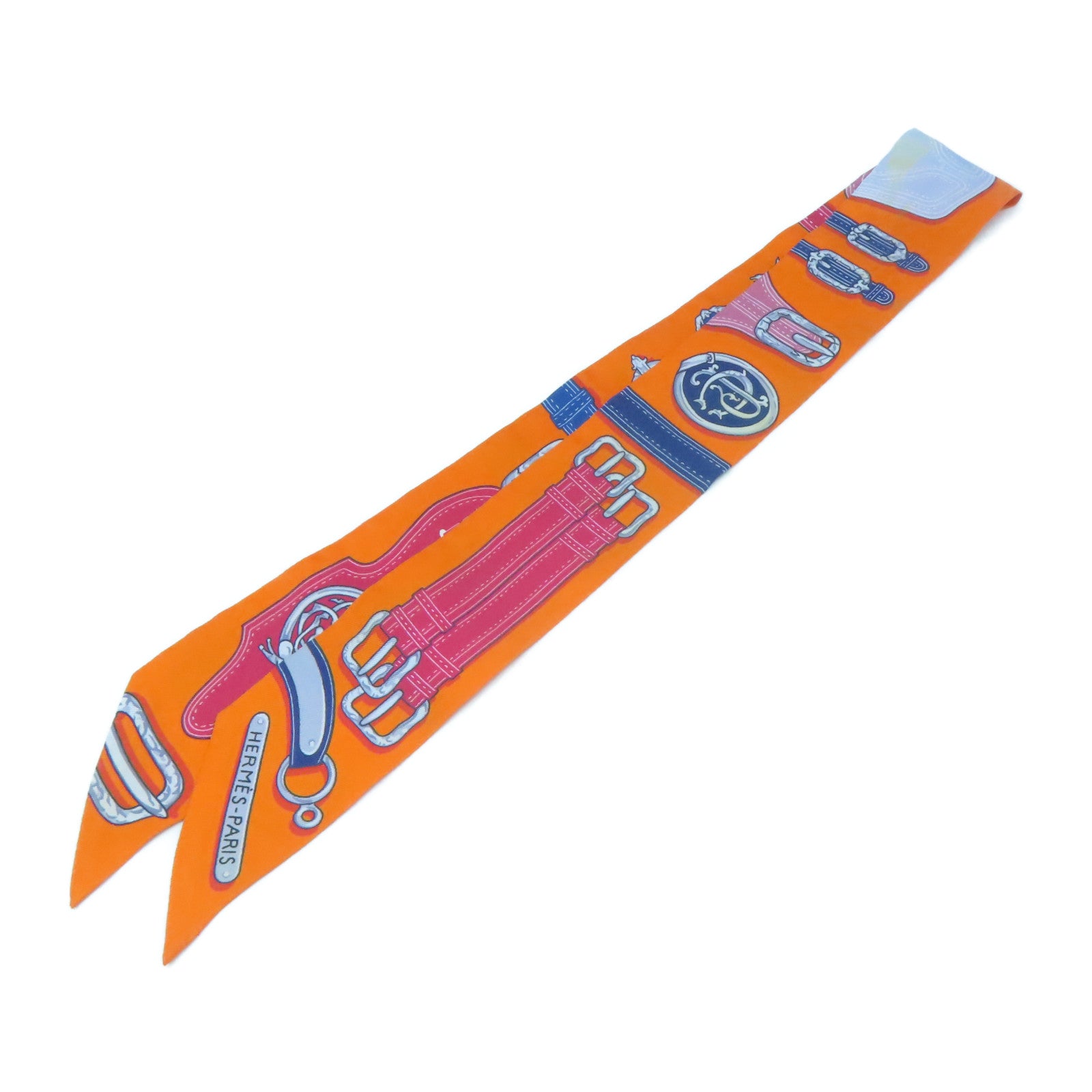 HERMES 絲質Twilly絲巾橙色