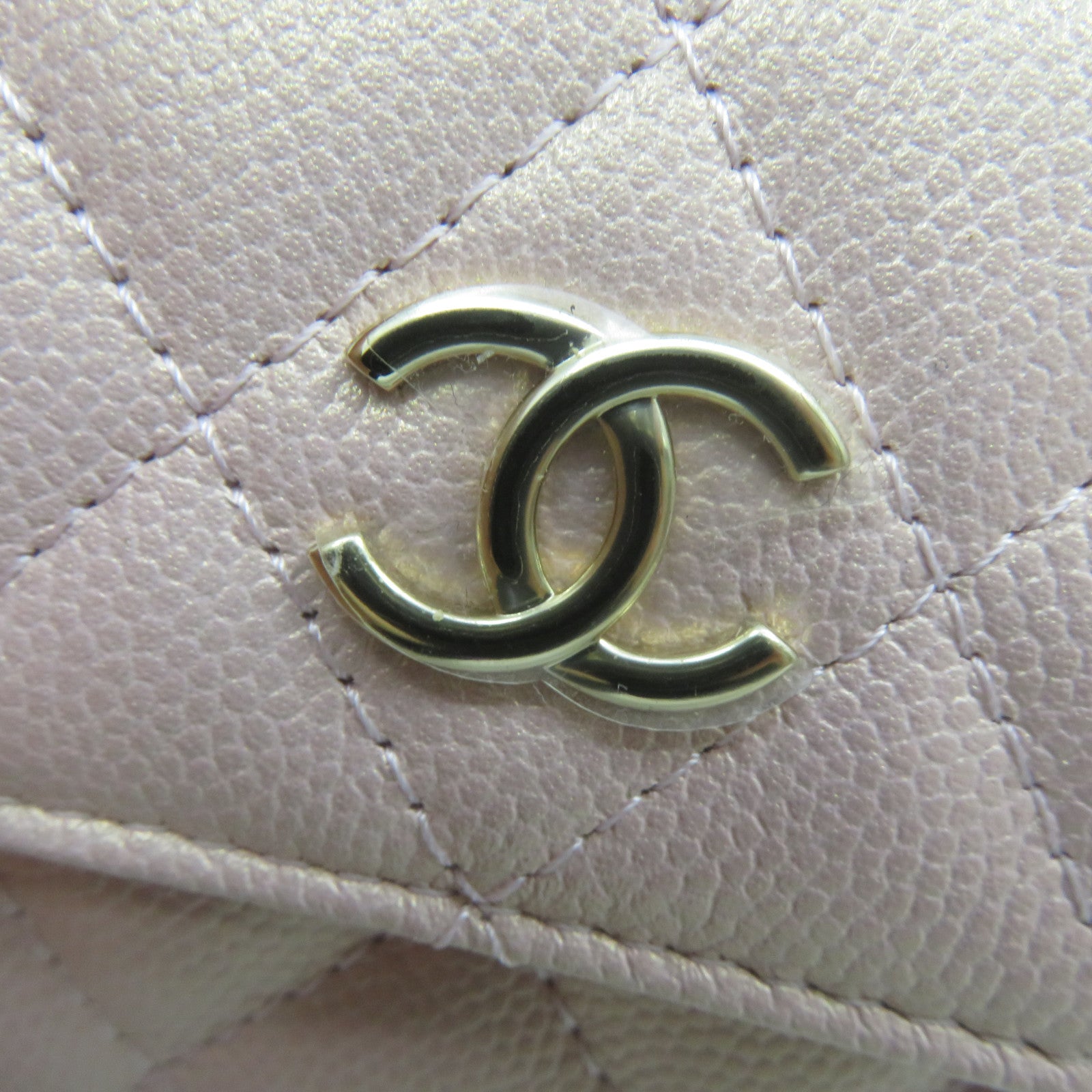 CHANEL 菱格Caviar皮革CC Pearl Card Case With Chain金扣卡片套粉紅色