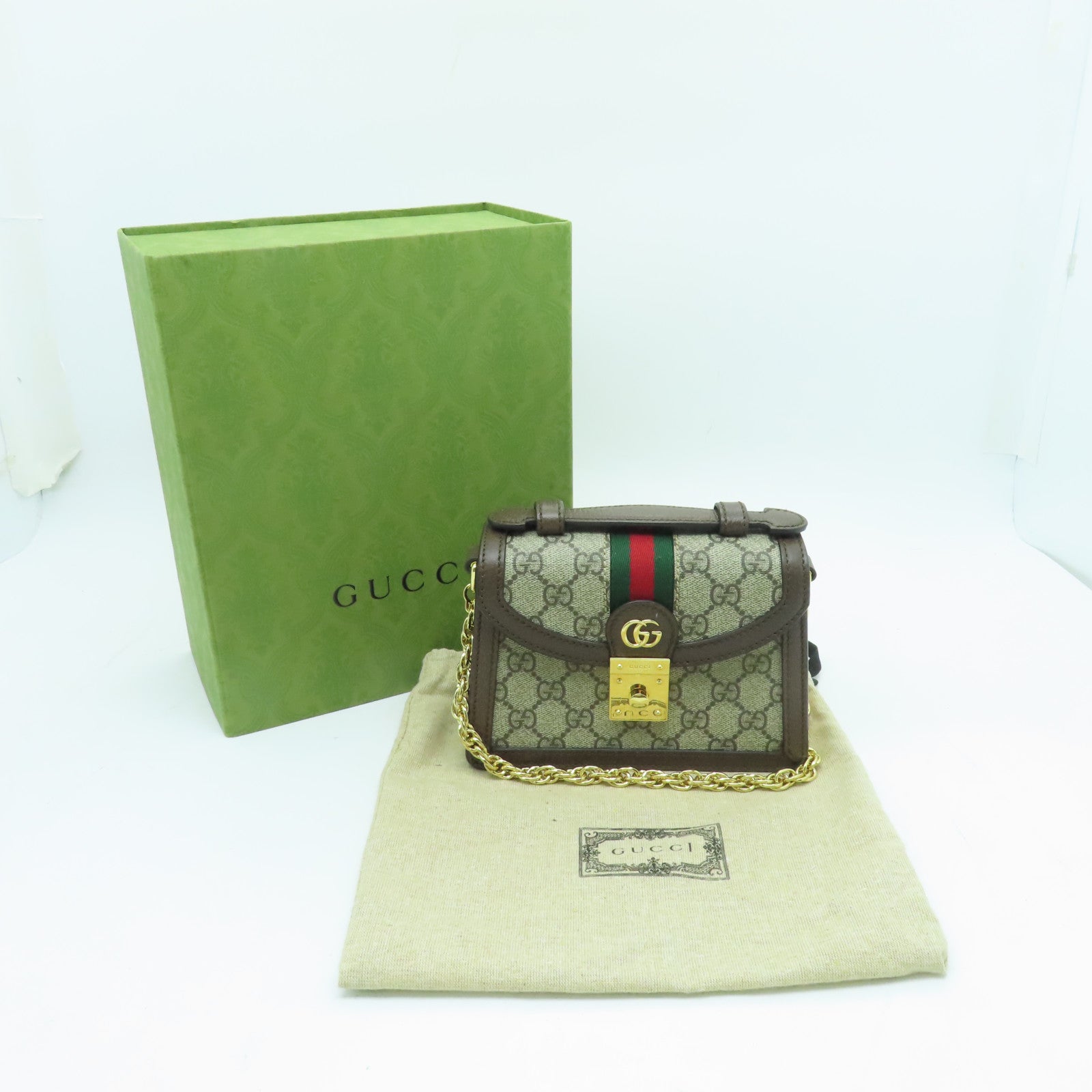 GUCCI 塗層帆布Ophidia GG金扣手挽肩背兩用袋棕色