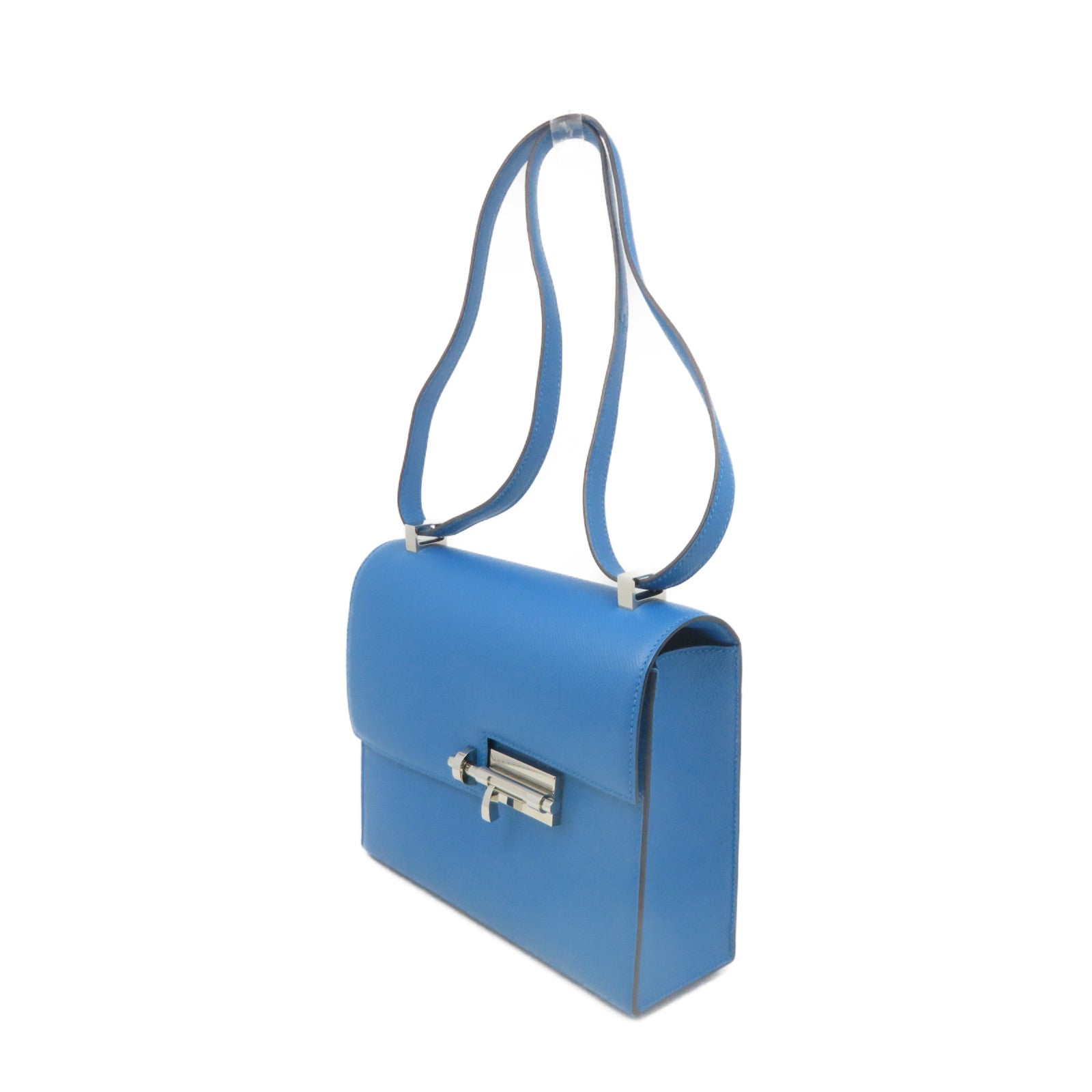 HERMES Epsom皮革Verrou 21 Shoulder Bag銀扣肩背袋Blue Zanzibar藍色