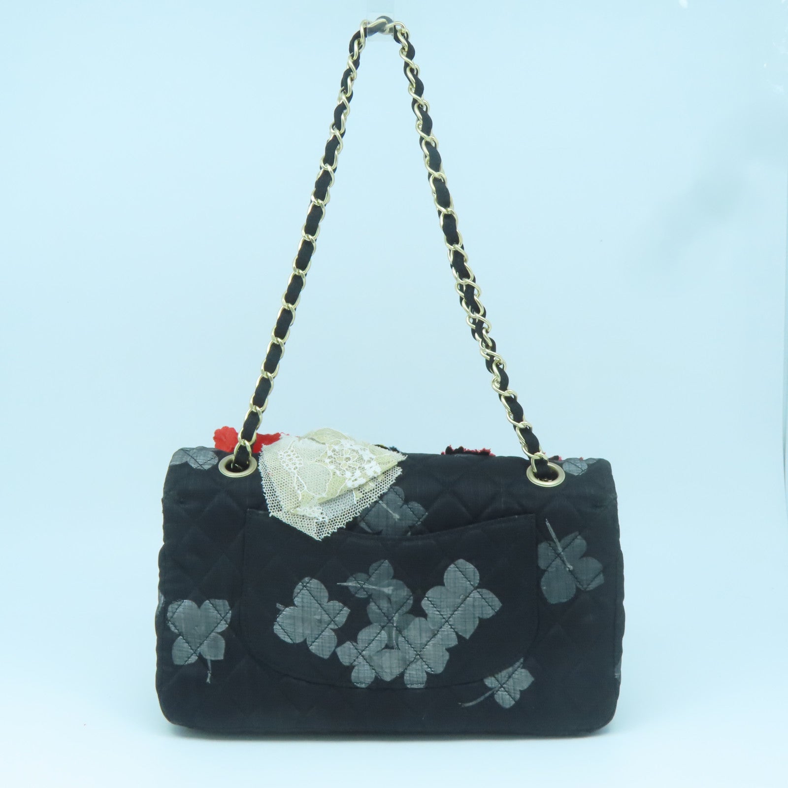 CHANEL Rhombus Canvas Chain Shoulder Gold Buckle Shoulder Bag Black