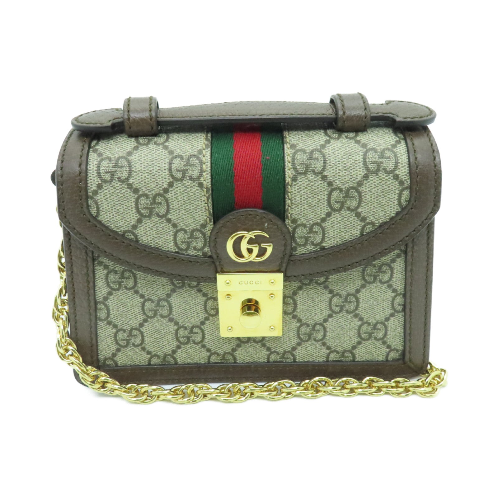 GUCCI 塗層帆布Ophidia GG金扣手挽肩背兩用袋棕色