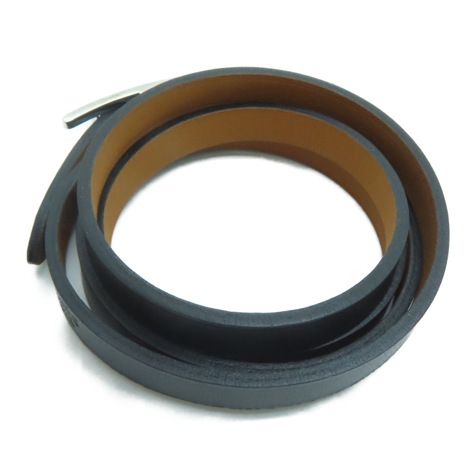 HERMES Swift Leather Behapi Double Tour Silver Buckle Bracelet Black