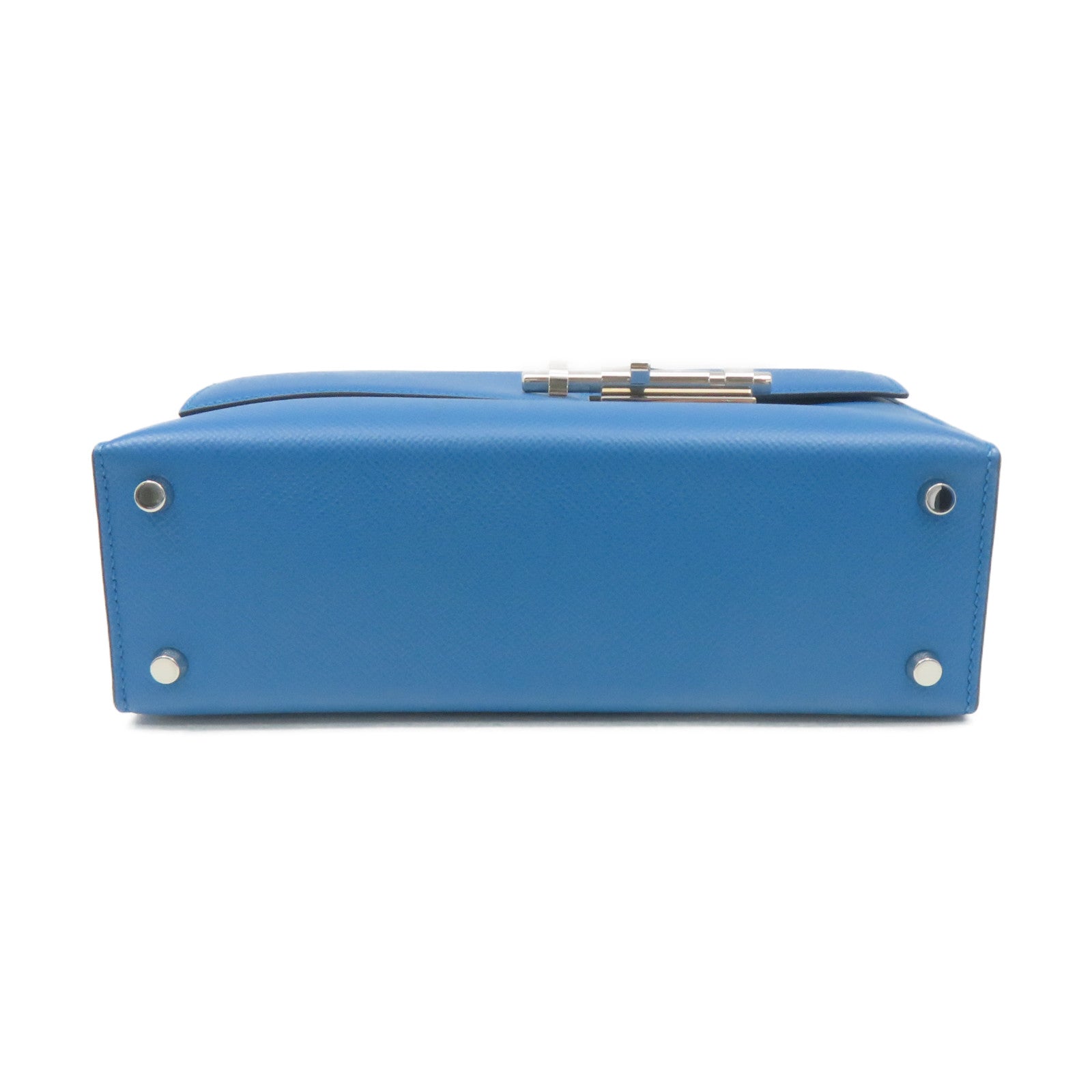 HERMES Epsom皮革Verrou 21 Shoulder Bag銀扣肩背袋Blue Zanzibar藍色