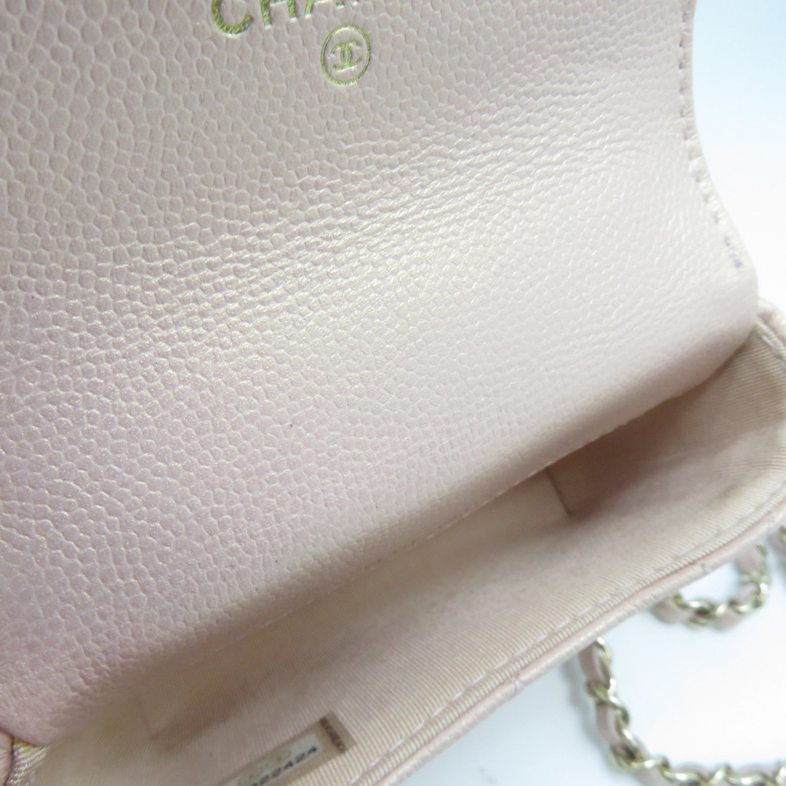 CHANEL 菱格Caviar皮革CC Pearl Card Case With Chain金扣卡片套粉紅色