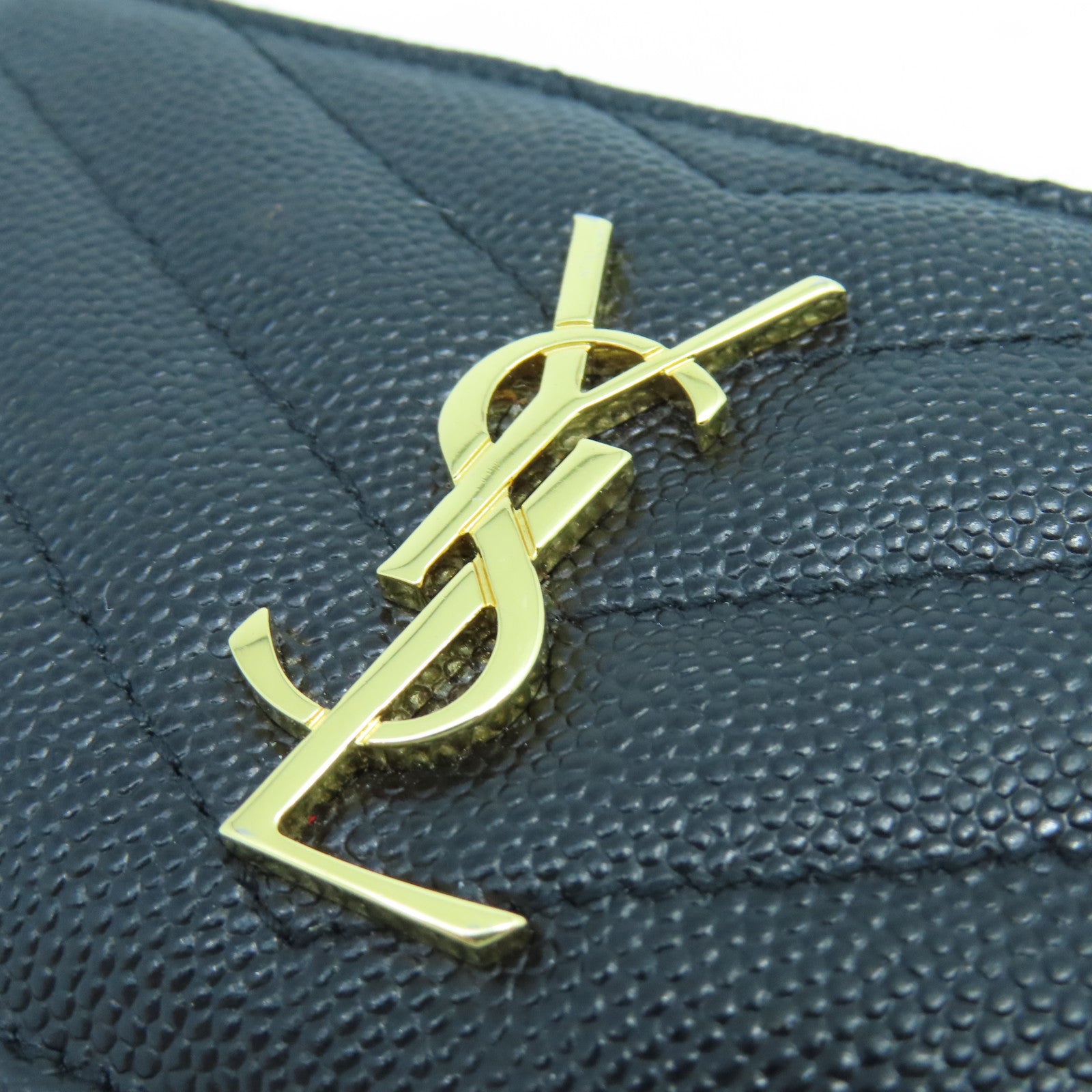 SAINT LAURENT 斜紋牛皮皮革Card Case金扣卡片包黑色