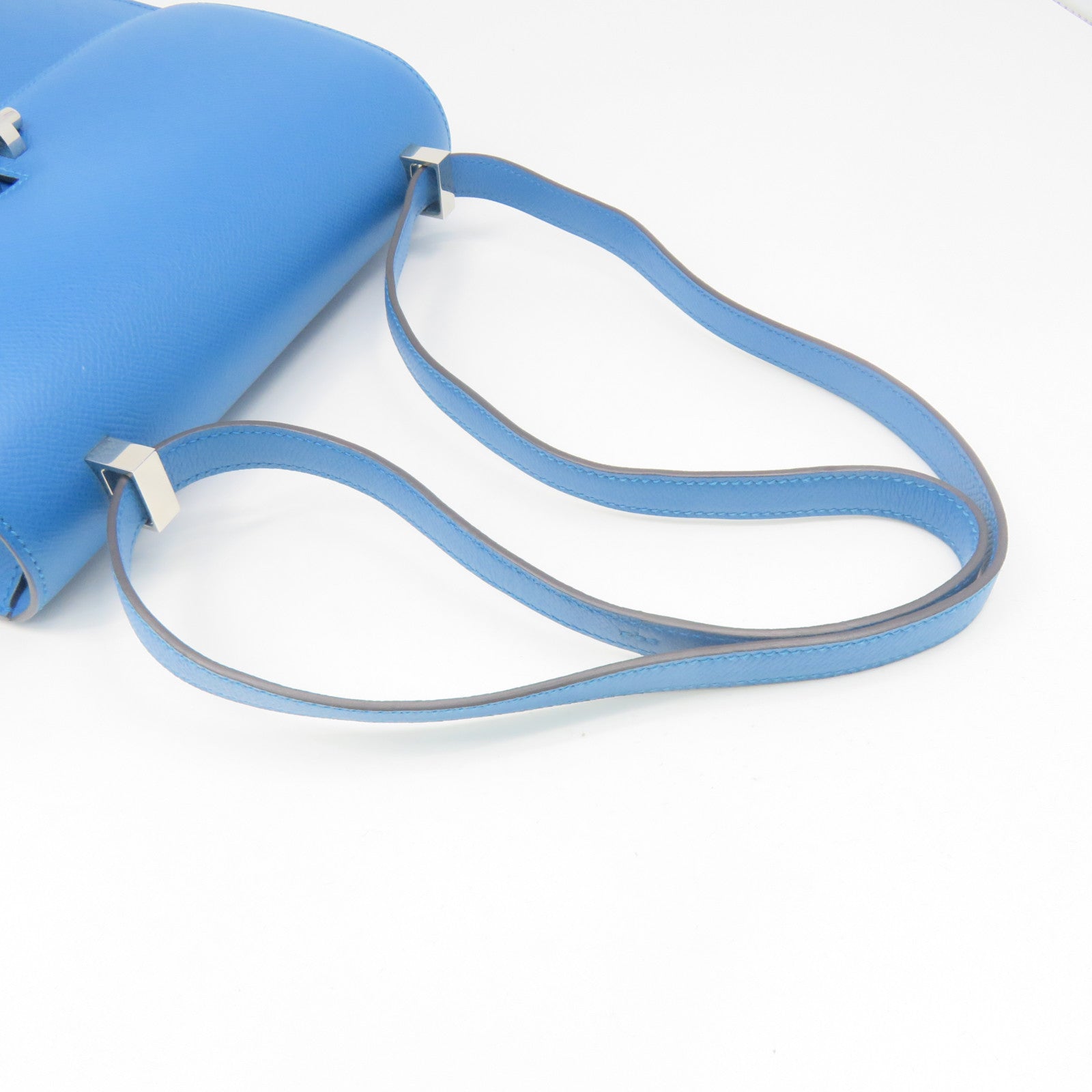 HERMES Epsom皮革Verrou 21 Shoulder Bag銀扣肩背袋Blue Zanzibar藍色