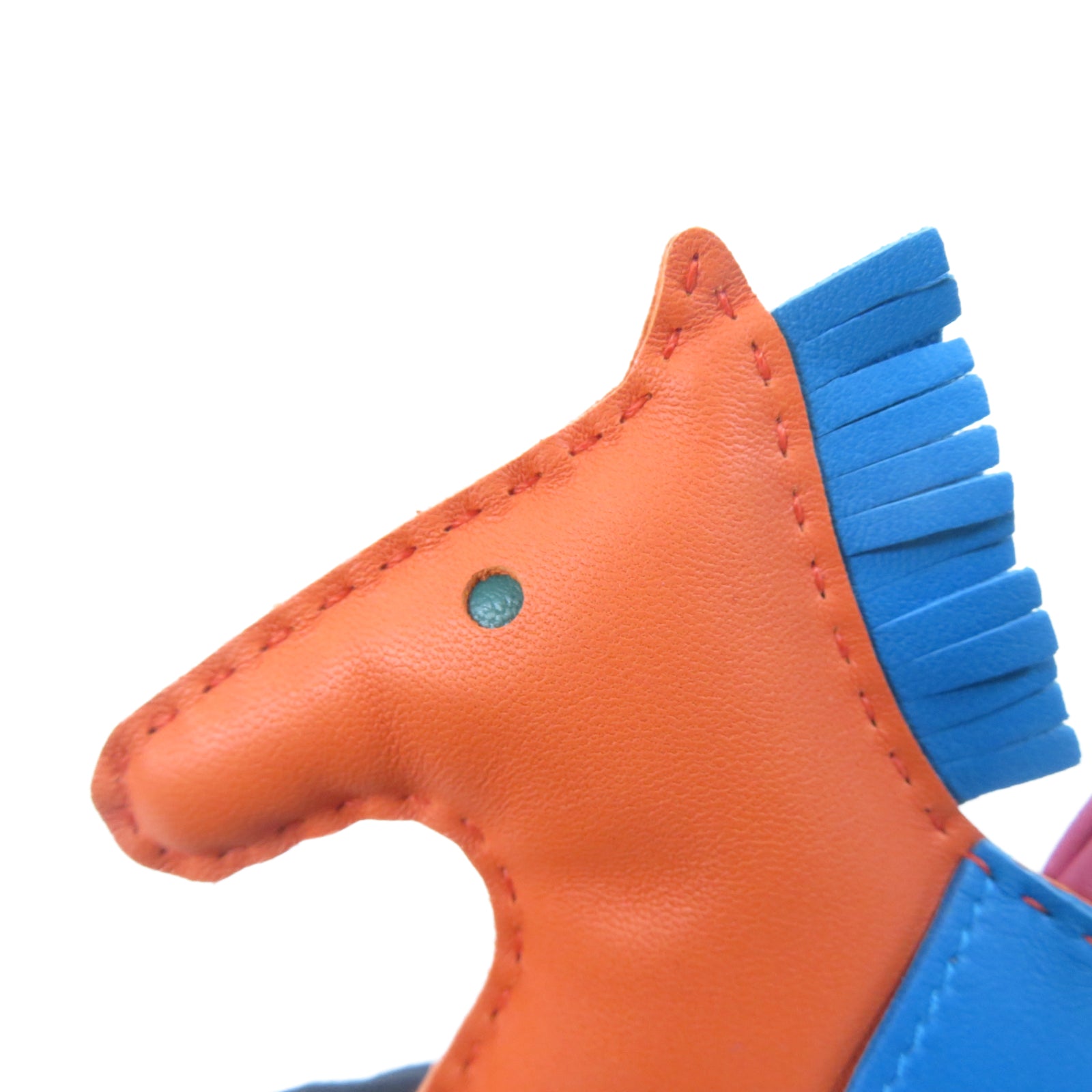 HERMES Swift皮革Rodeo MM掛飾Terre Battue 紅土色/Turquoise 綠松石色
