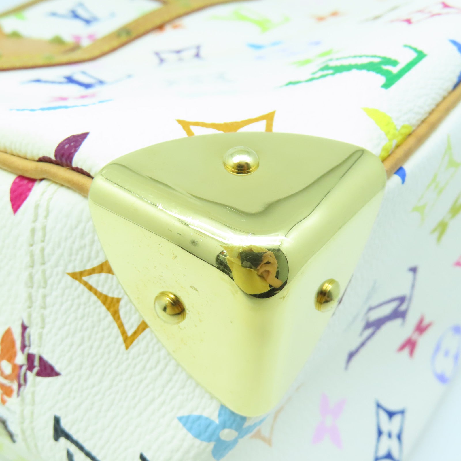 LOUIS VUITTON Monogram Multicolore Trouville Hand Bag Gold Buckle White/Color