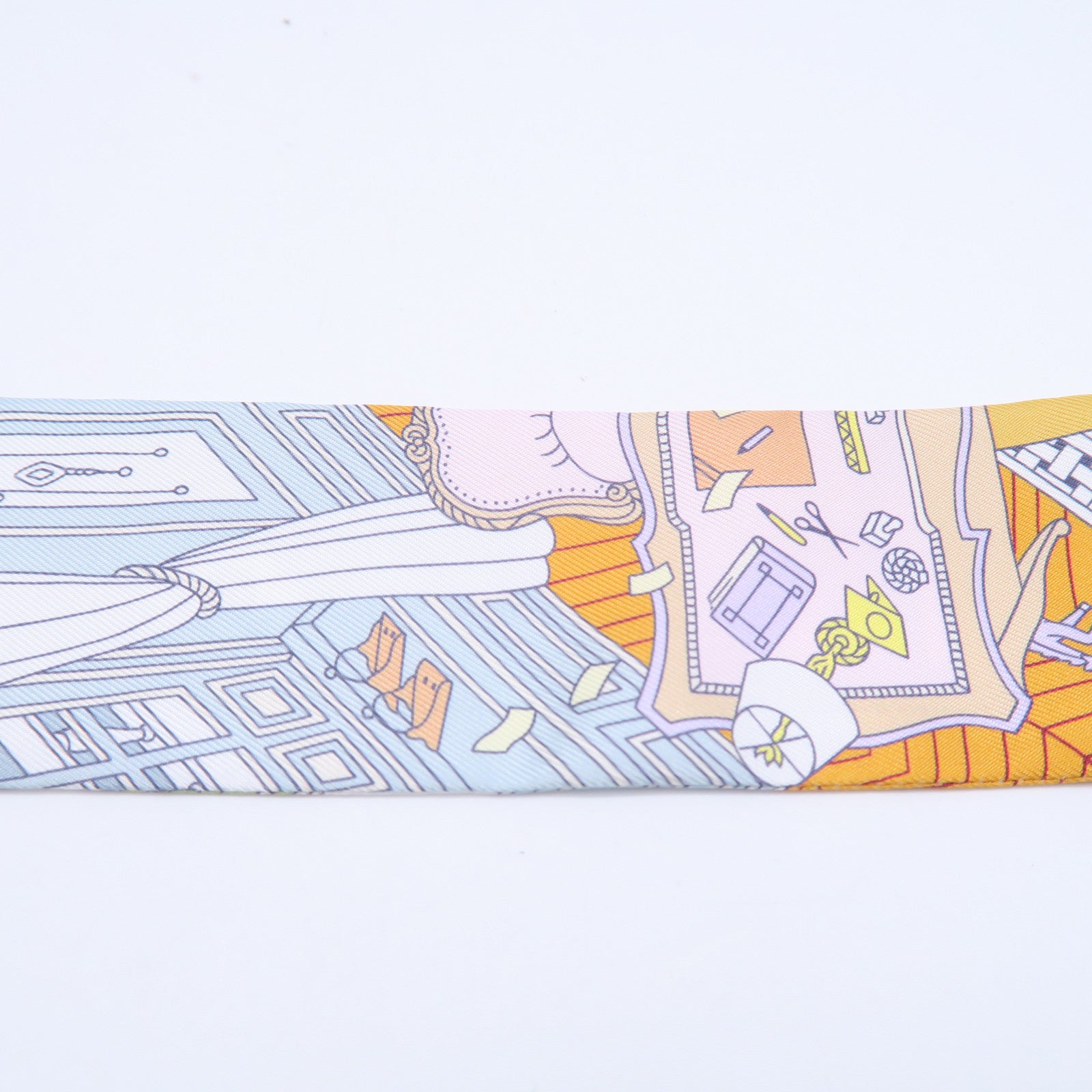 HERMES 絲質Twilly絲巾白色/淺藍色/淺綠色/黃色