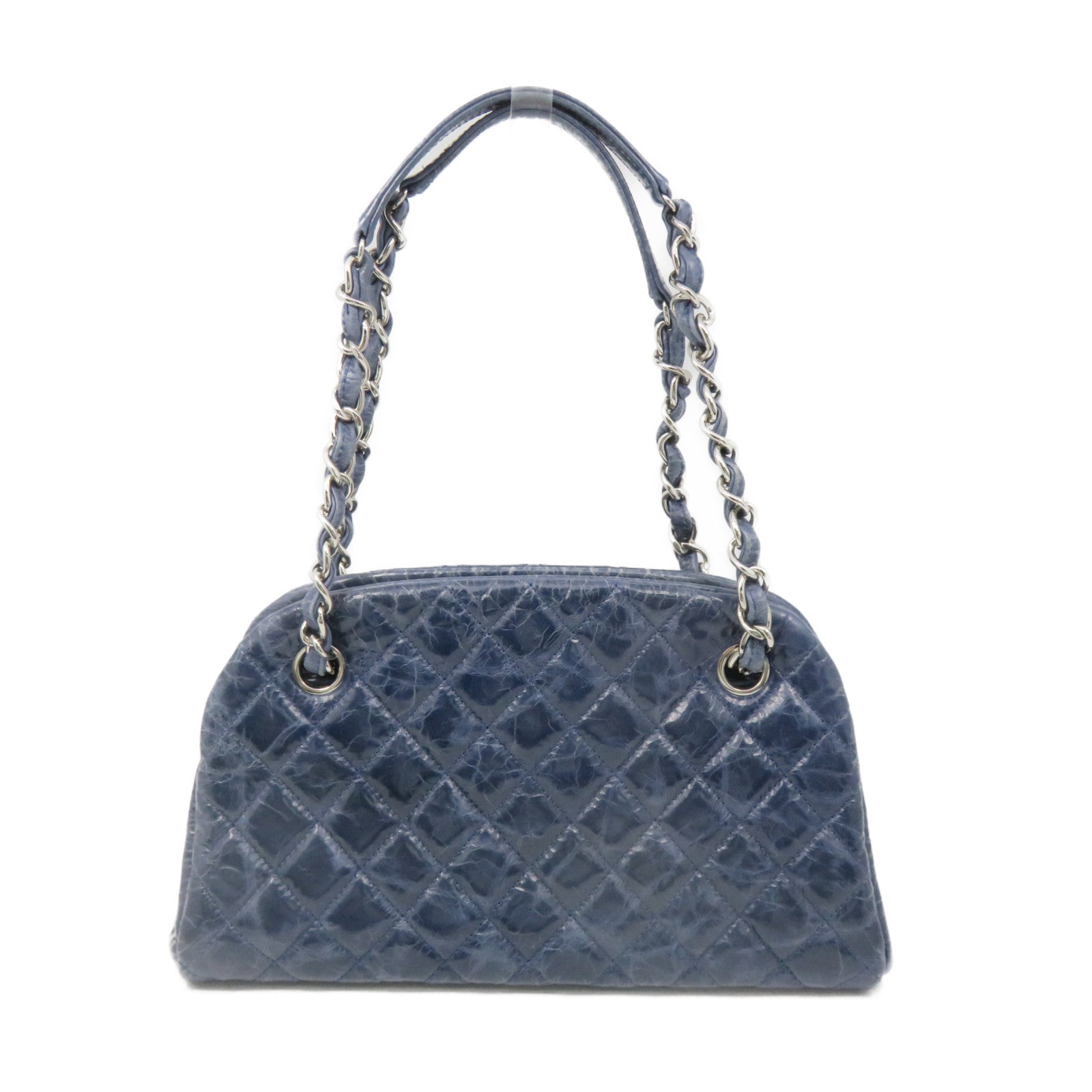 CHANEL 菱格牛皮皮革Chain Shoulder Bag银扣链带肩背袋绿蓝色