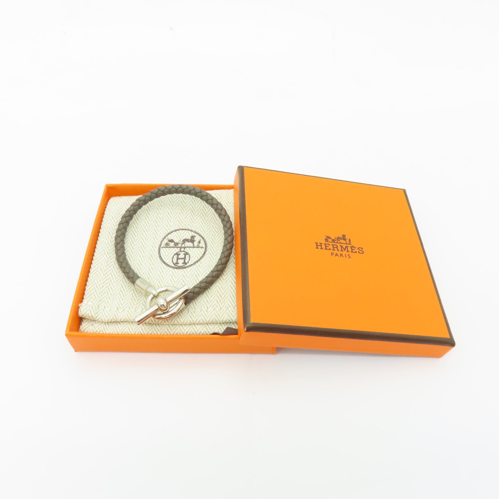 HERMES Swift皮革Glenan Bracelet銀扣手鏈Etain錫灰色
