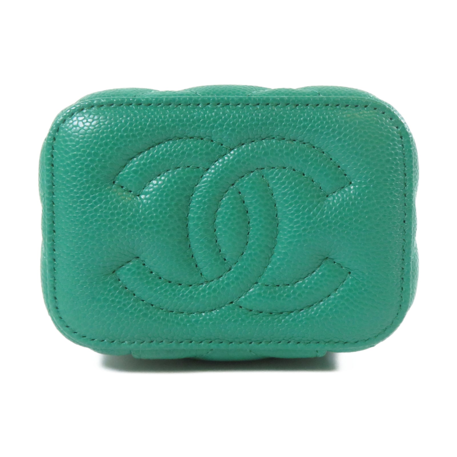 CHANEL 菱格Caviar皮革Vanity Case Mini金扣鏈帶肩背袋綠色