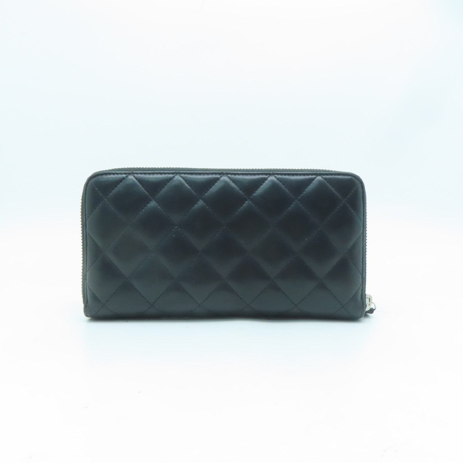 CHANEL 菱格羊皮皮革Long Wallet銀扣長錢包黑色