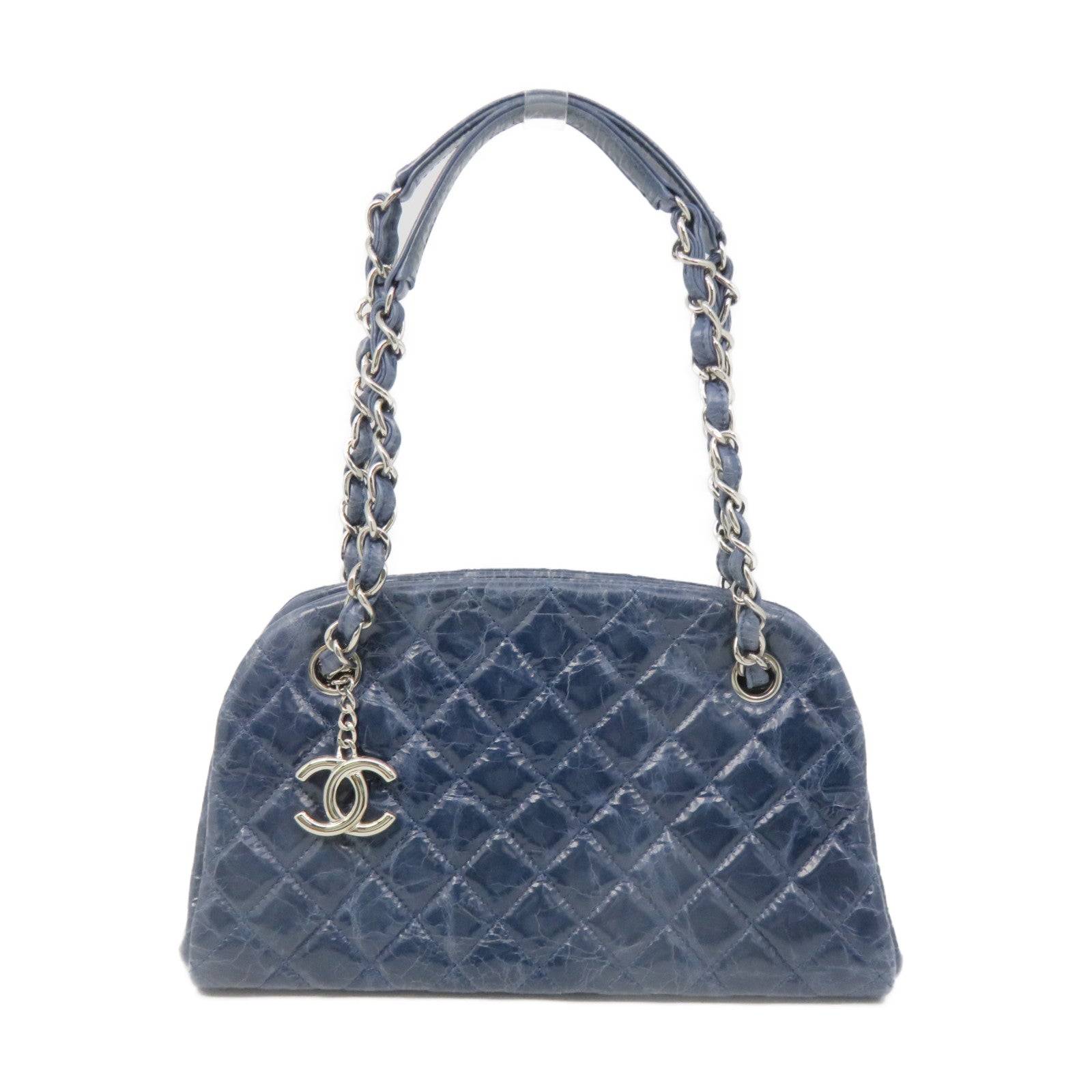 CHANEL 菱格牛皮皮革Chain Shoulder Bag银扣链带肩背袋绿蓝色