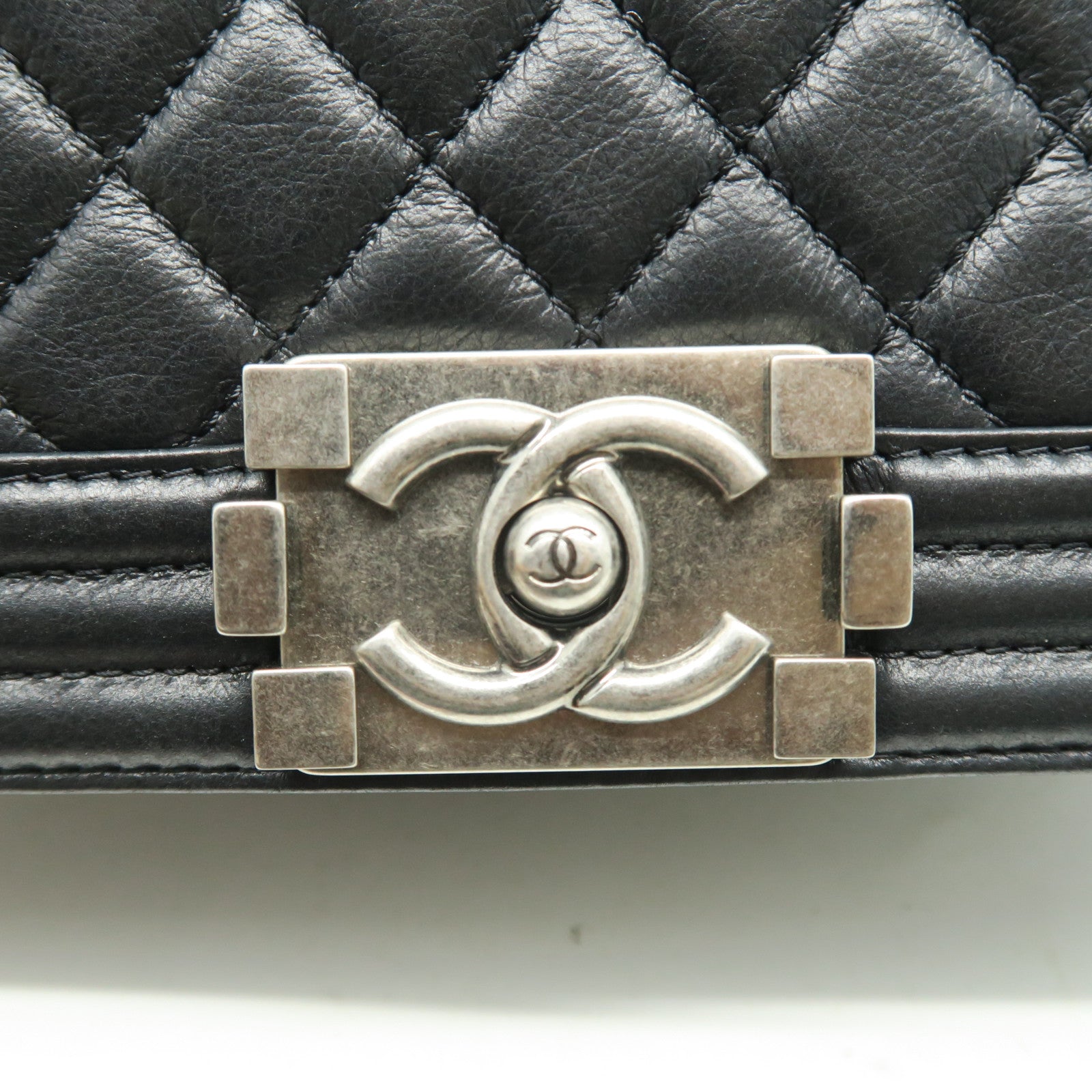 CHANEL Diamond Sheepskin Leather Boy Chanel 25cm Silver Buckle Chain Shoulder Bag Black