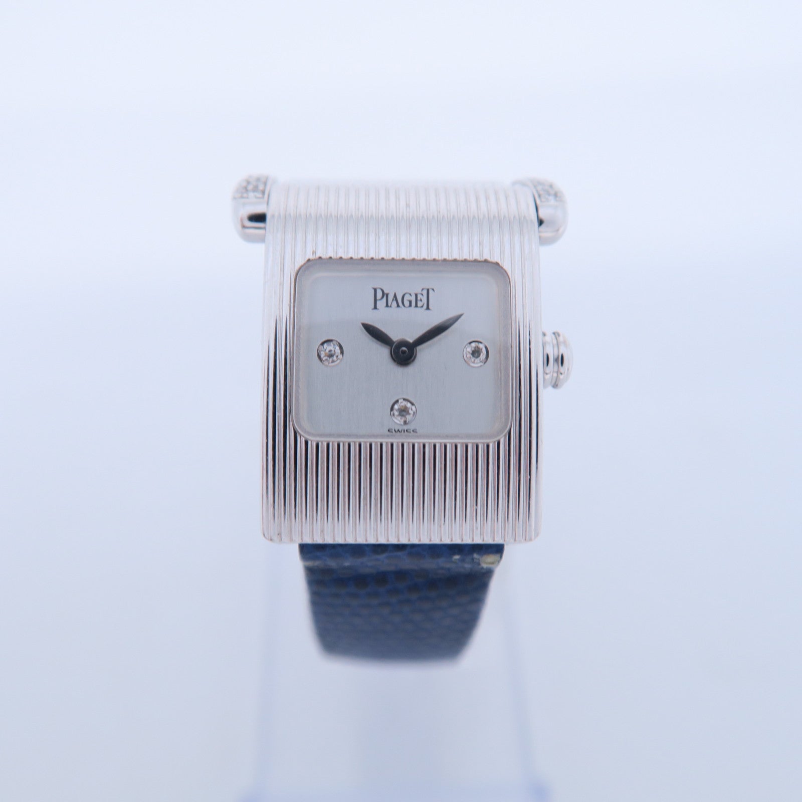 PIAGET 18K白金Protocol石英手錶藍色皮帶#13.5cm