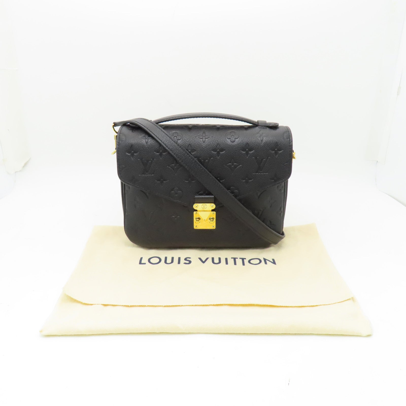 LOUIS VUITTON Monogram Empreinte Pochette Metis金扣手挽肩背兩用袋黑色