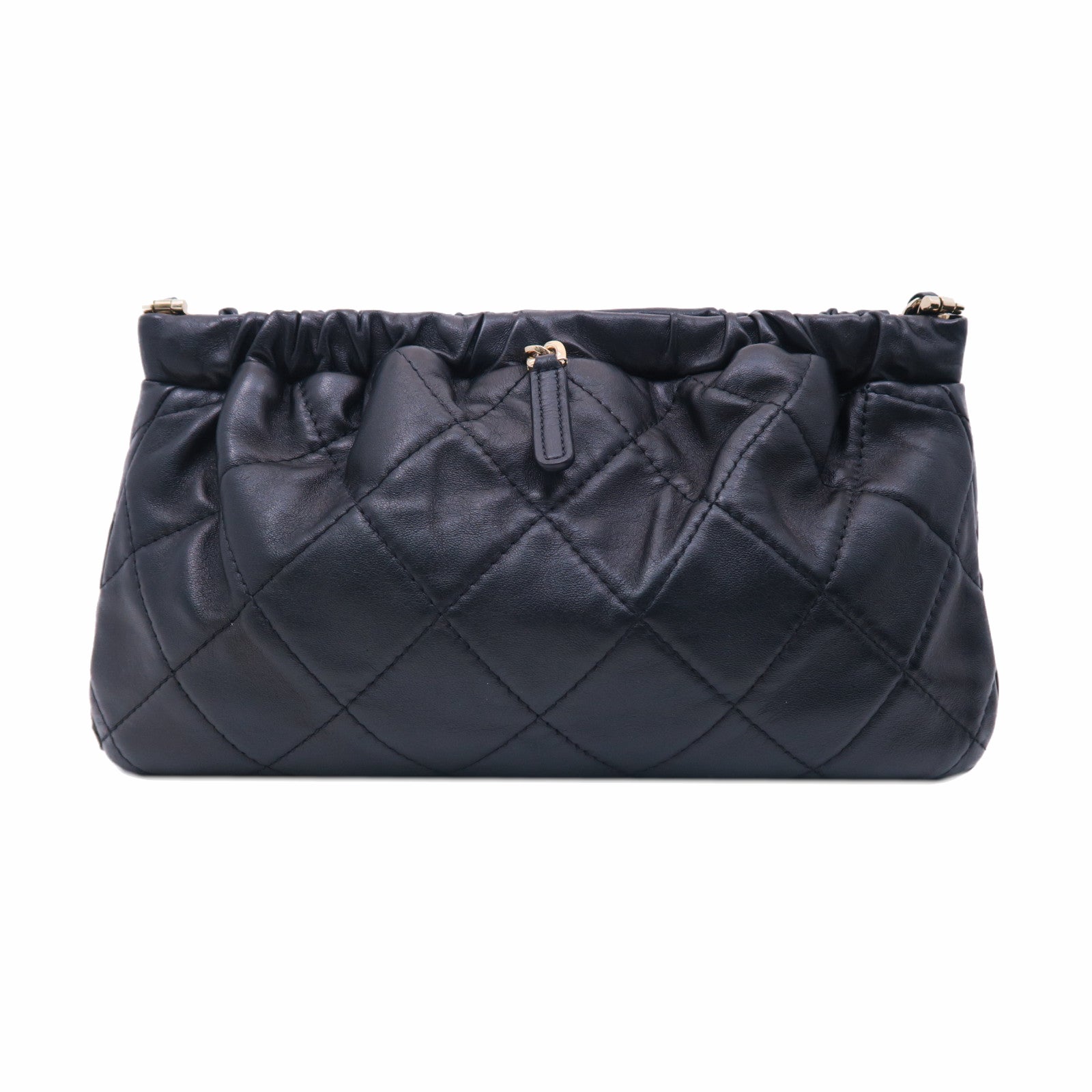 CHANEL 菱格羊皮皮革Chain Shoulder金扣鏈帶肩背袋黑色