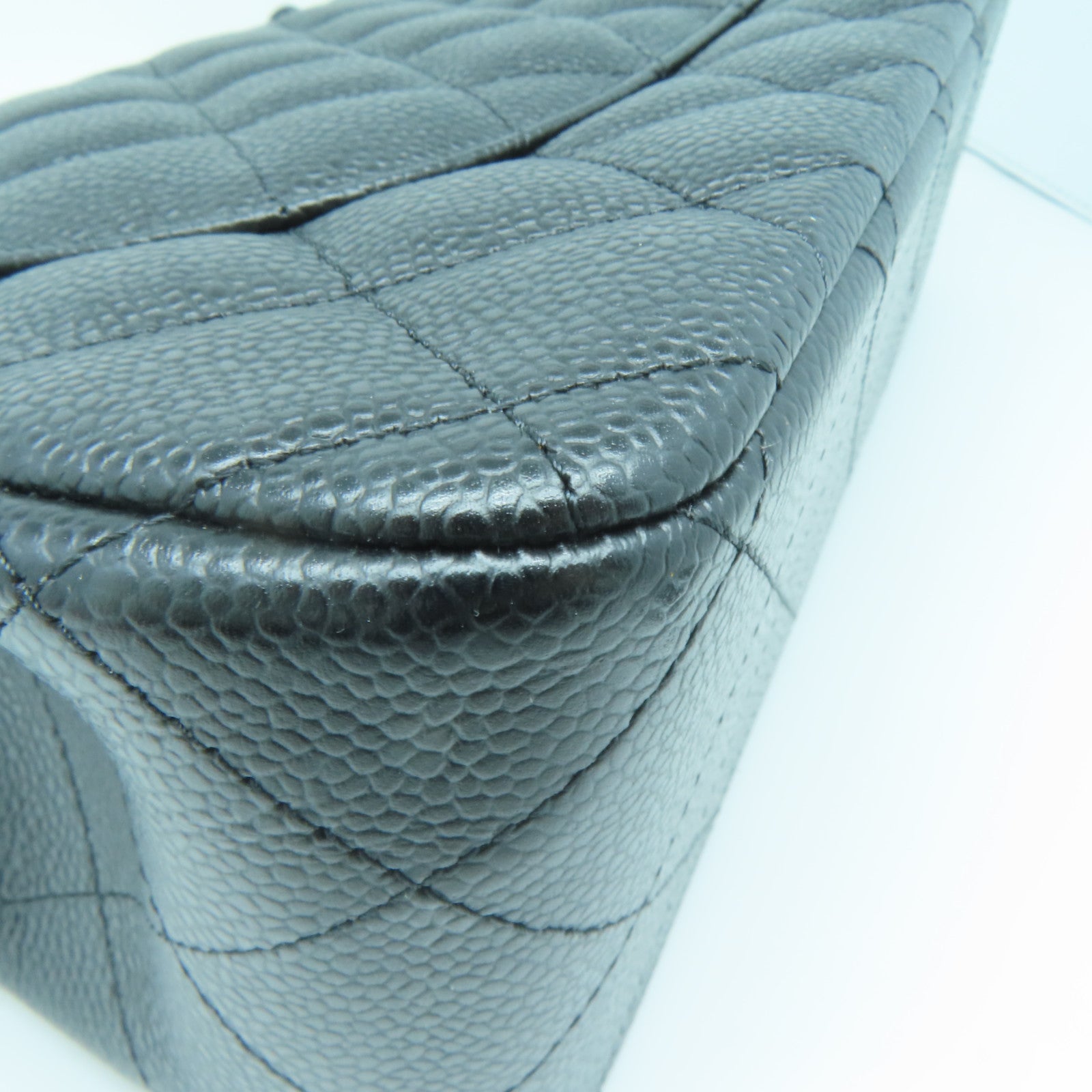 CHANEL Rhombus Caviar Leather Chain Shoulder Silver Buckle Chain Belt Shoulder Bag Black