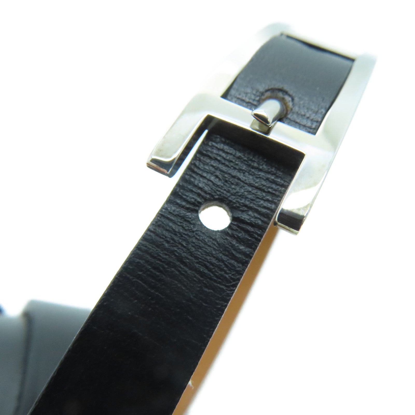 HERMES Swift Leather Behapi Double Tour Silver Buckle Bracelet Black
