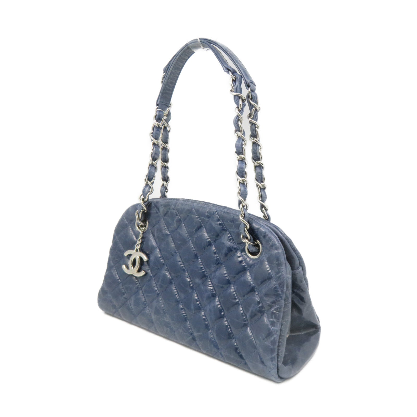 CHANEL 菱格牛皮皮革Chain Shoulder Bag银扣链带肩背袋绿蓝色