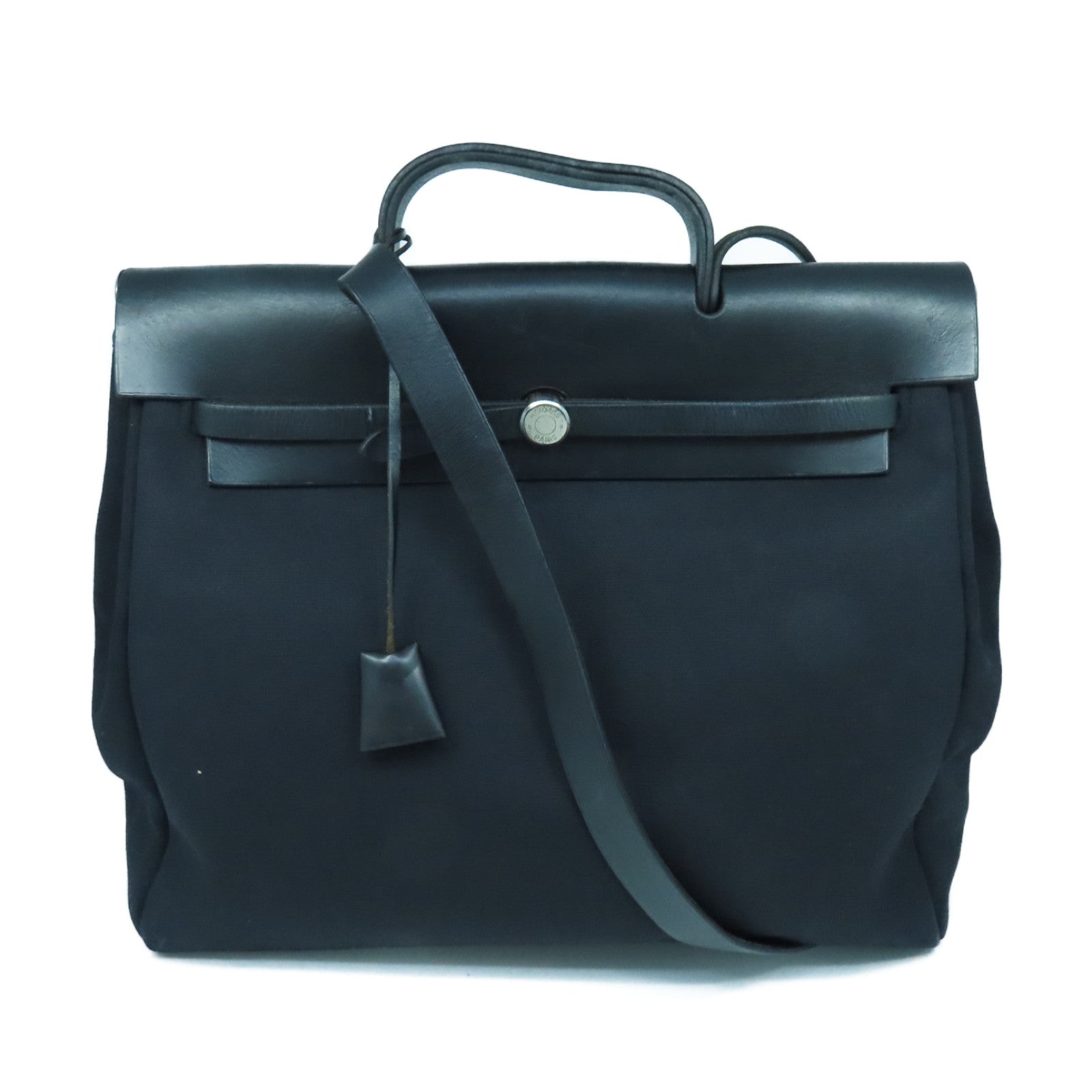 HERMES 帆布Herbag GM銀扣手挽肩背兩用袋黑色