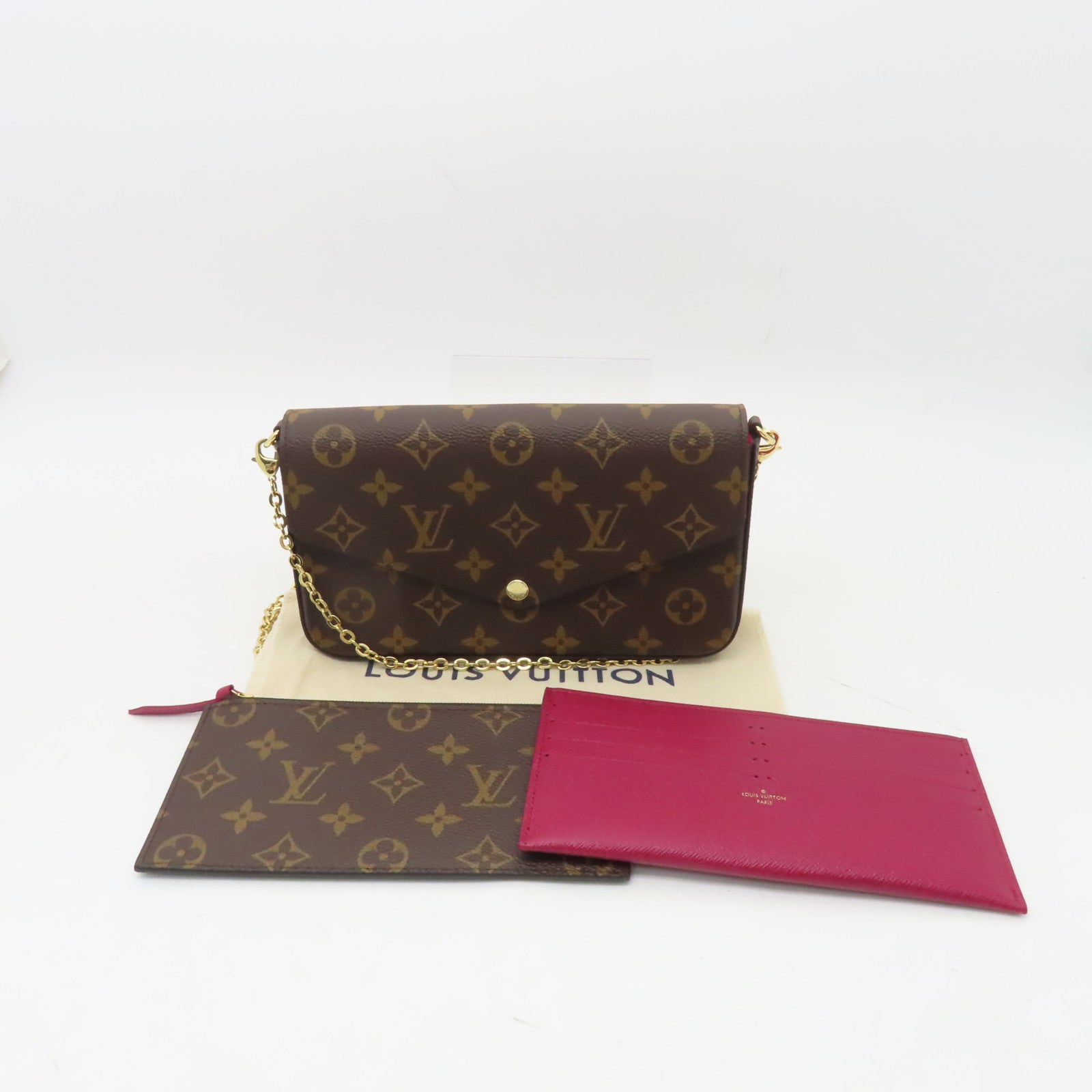 LOUIS VUITTON Monogram Felicie Pochette金扣鏈帶肩背袋啡色