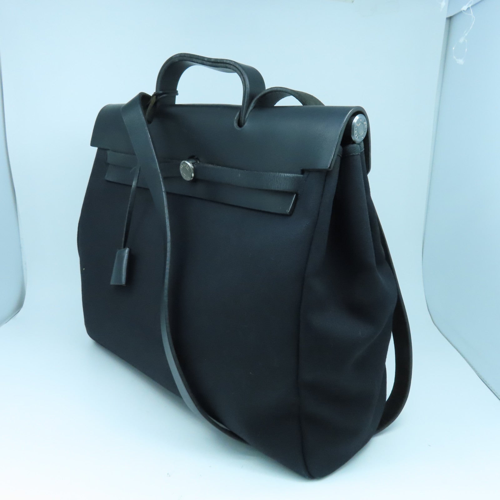 HERMES 帆布Herbag GM銀扣手挽肩背兩用袋黑色