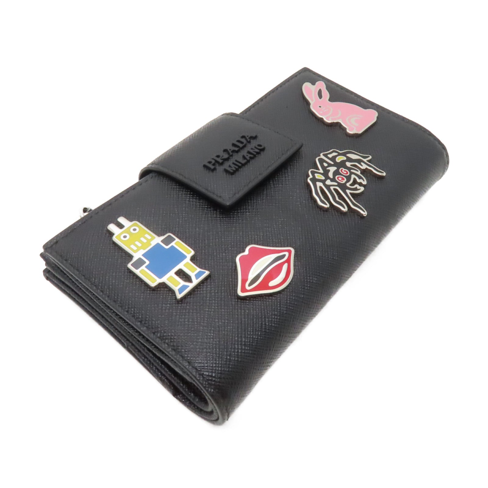 PRADA Saffiano皮革Wallet銀扣長錢包黑色