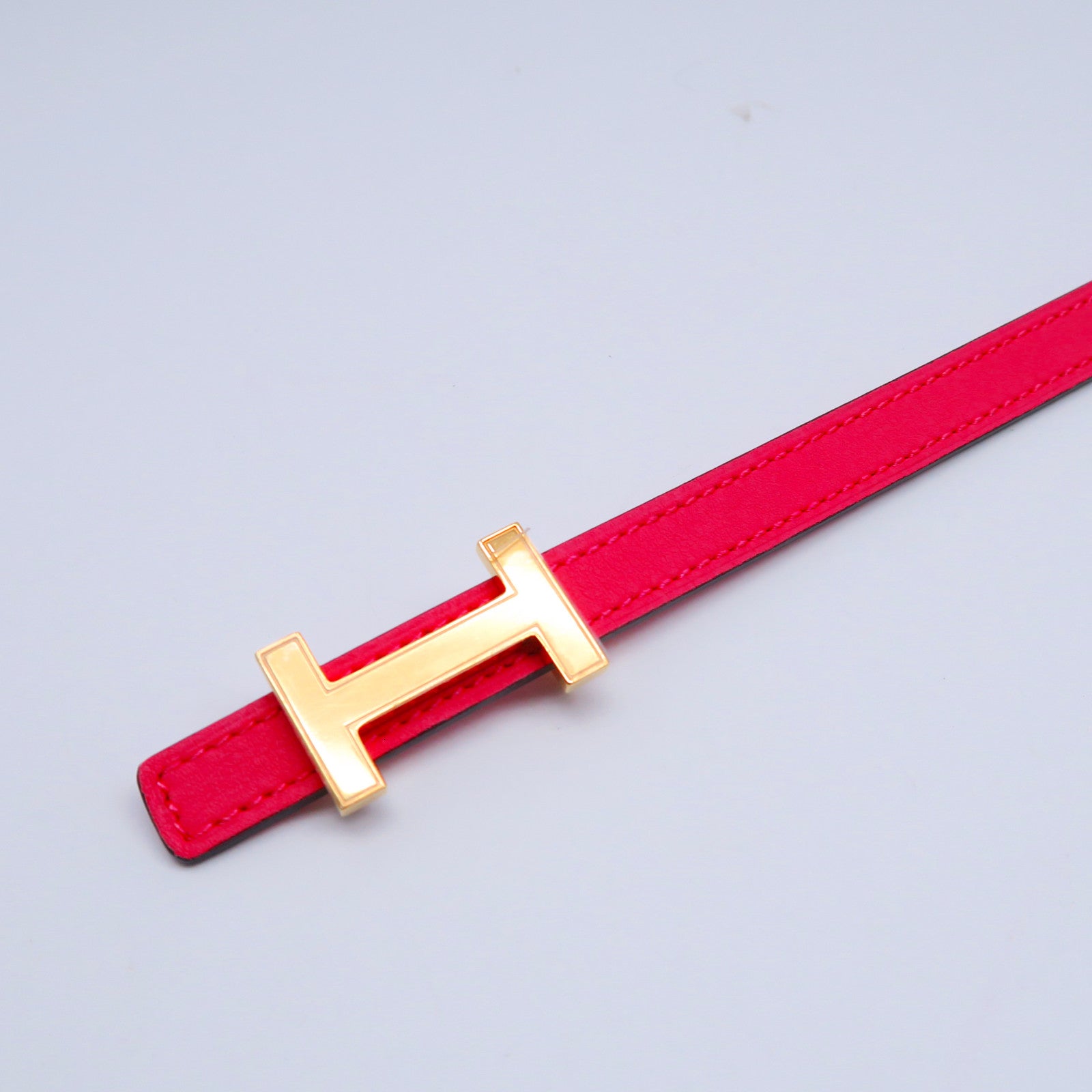 HERMES Epsom/Swift皮革Belt 92cm金扣皮带蕃茄红色/桃色