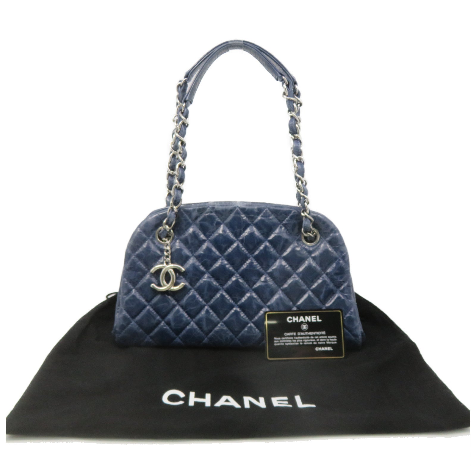 CHANEL 菱格牛皮皮革Chain Shoulder Bag银扣链带肩背袋绿蓝色