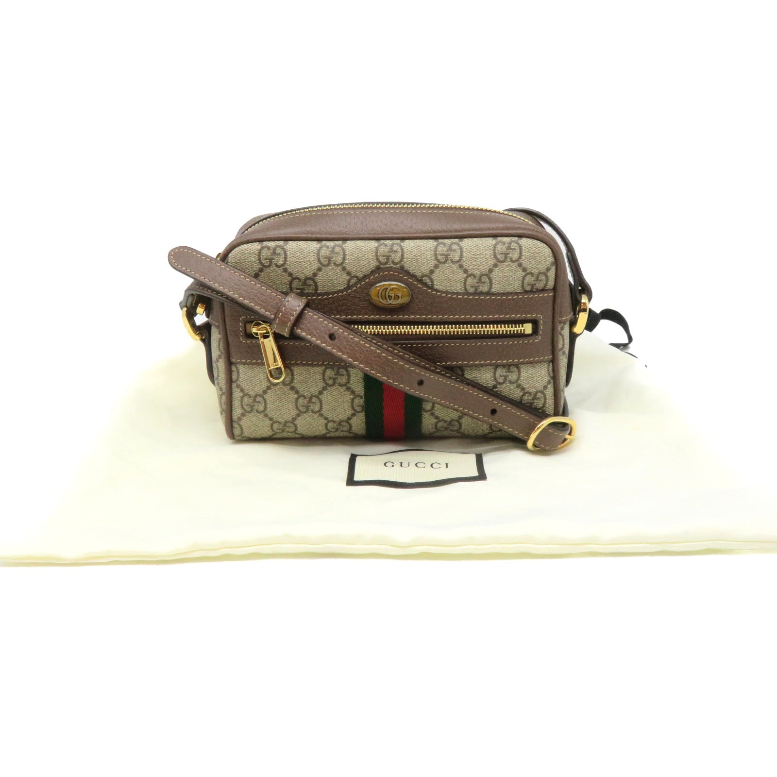 GUCCI 塗層帆布Ophidia GG Supreme金扣肩背袋啡色