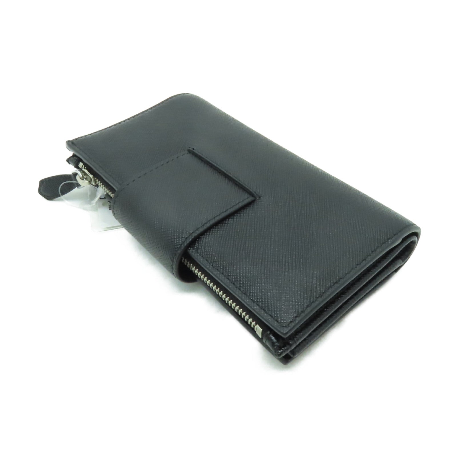 PRADA Saffiano皮革Wallet銀扣長錢包黑色