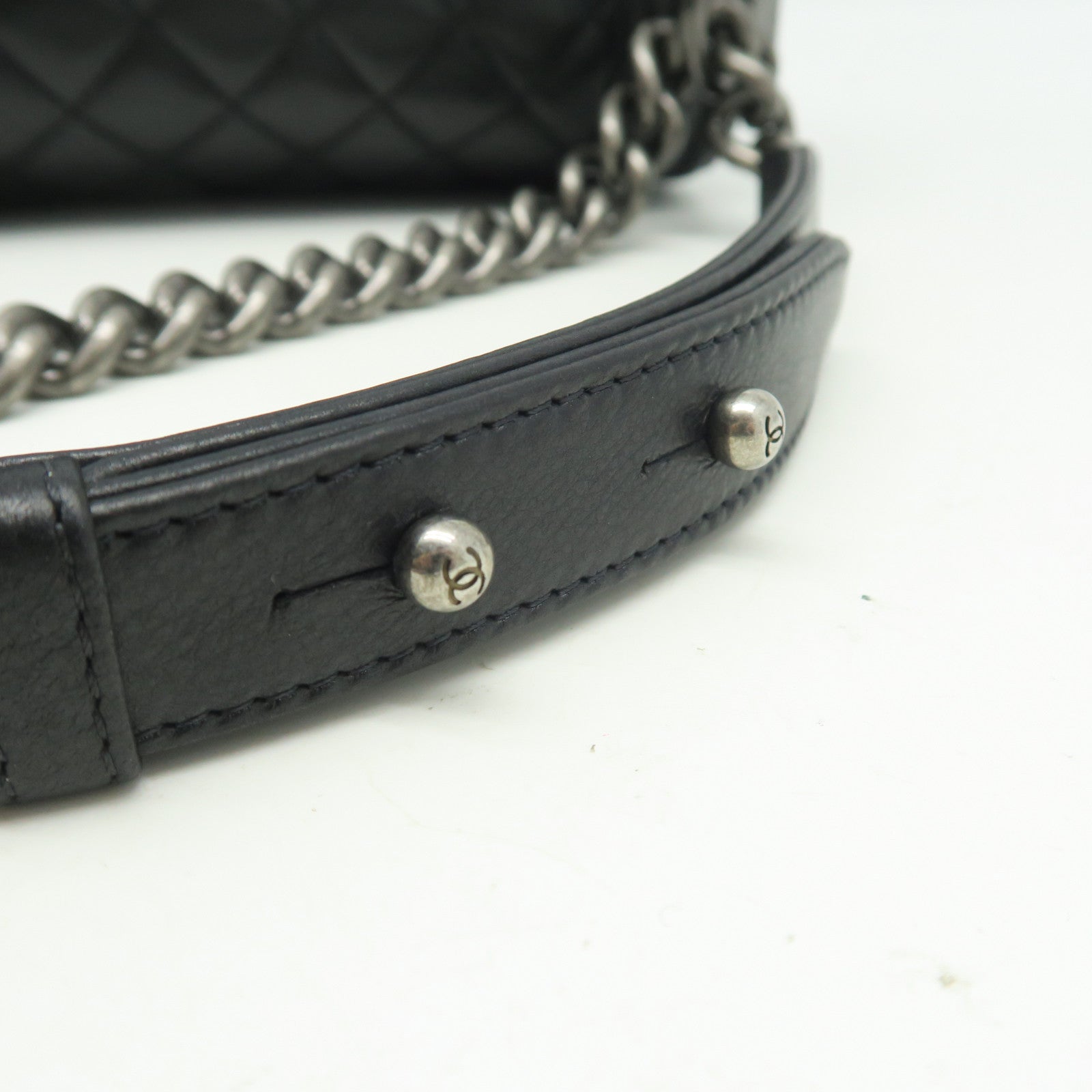 CHANEL Diamond Sheepskin Leather Boy Chanel 25cm Silver Buckle Chain Shoulder Bag Black