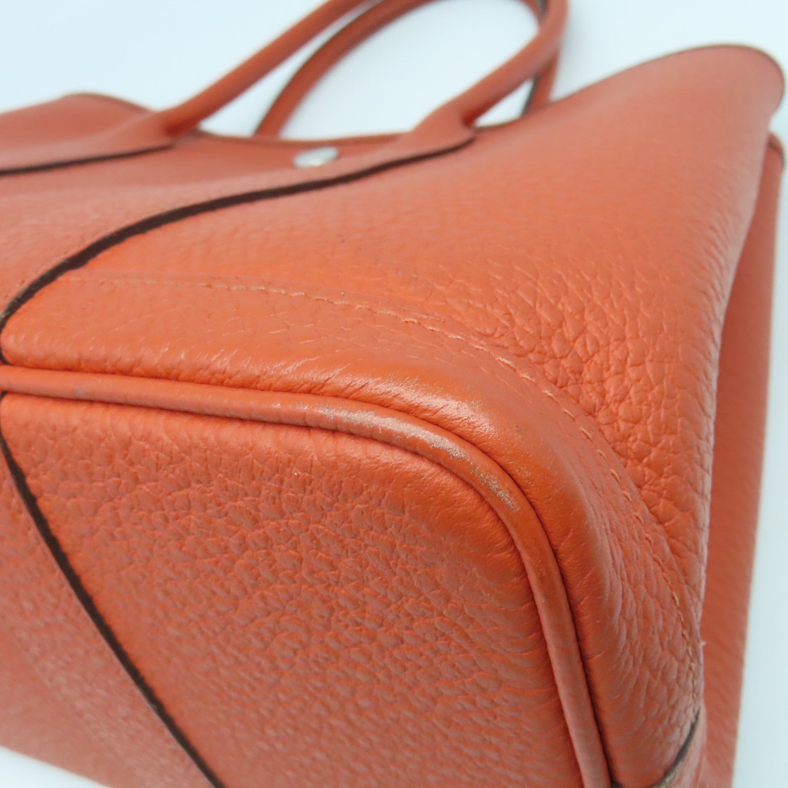 HERMES Country皮革Garden Party TPM銀扣手挽袋鱷魚橘